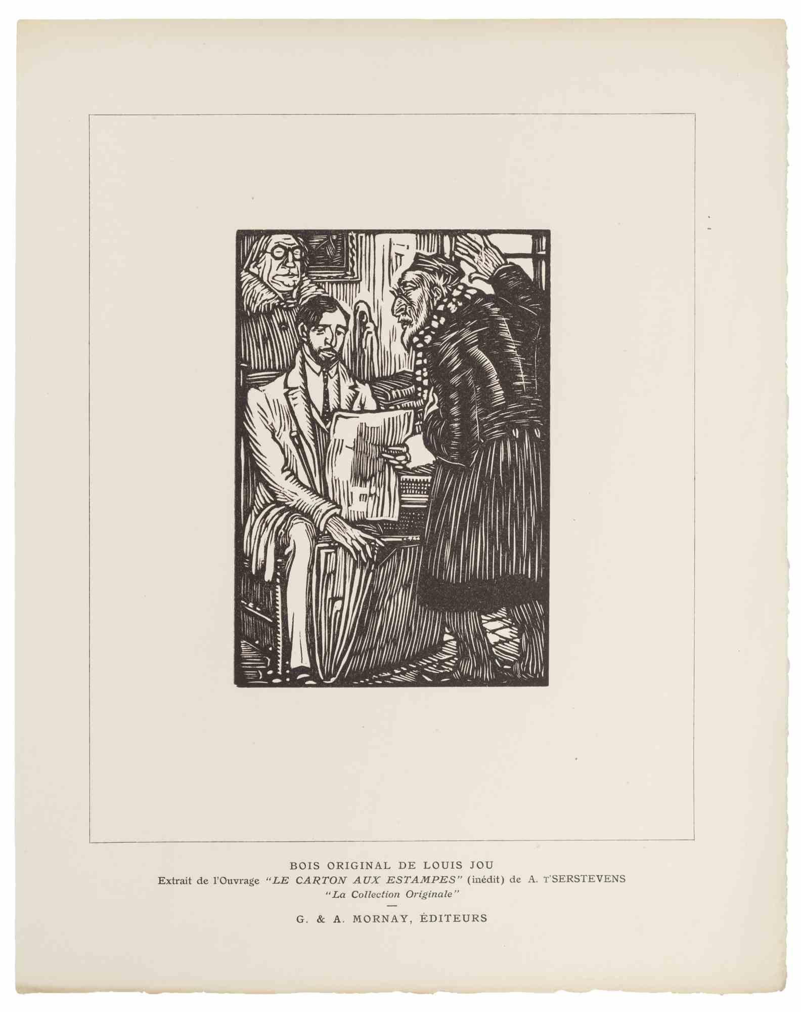 Old Man Giving News is a woodcut print realized by Louis Jou in the Early 20th Century.

Editor G. & A. Mornay.

Good conditions.

Louis Jou (Gracia, 1882 - Baux, 1968), the twentieth-century etcher and wood engraver, was a prolific illustrator of a