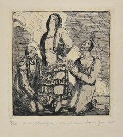 Pietà - Original-Radierung von Louis Jou - Anfang des 20. Jahrhunderts