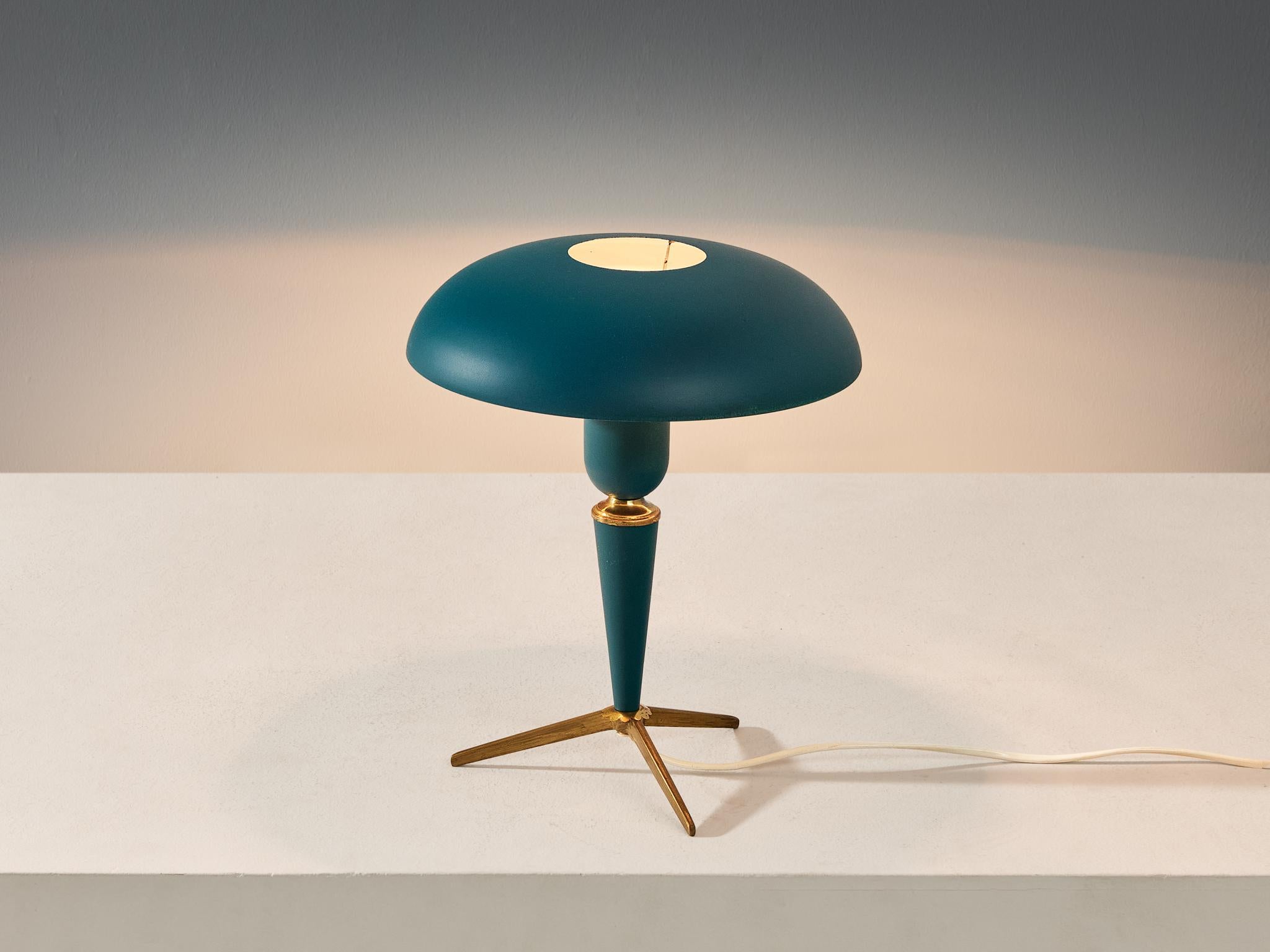 Louis Kalff for Philips, table lamp model ‘Bijou’, coated steel, coated aluminum, brass, Belgium, 1950s

Designed by the Dutch architect and designer, Louis Kalff, celebrated for his iconic lamp creations in collaboration with Philips, this