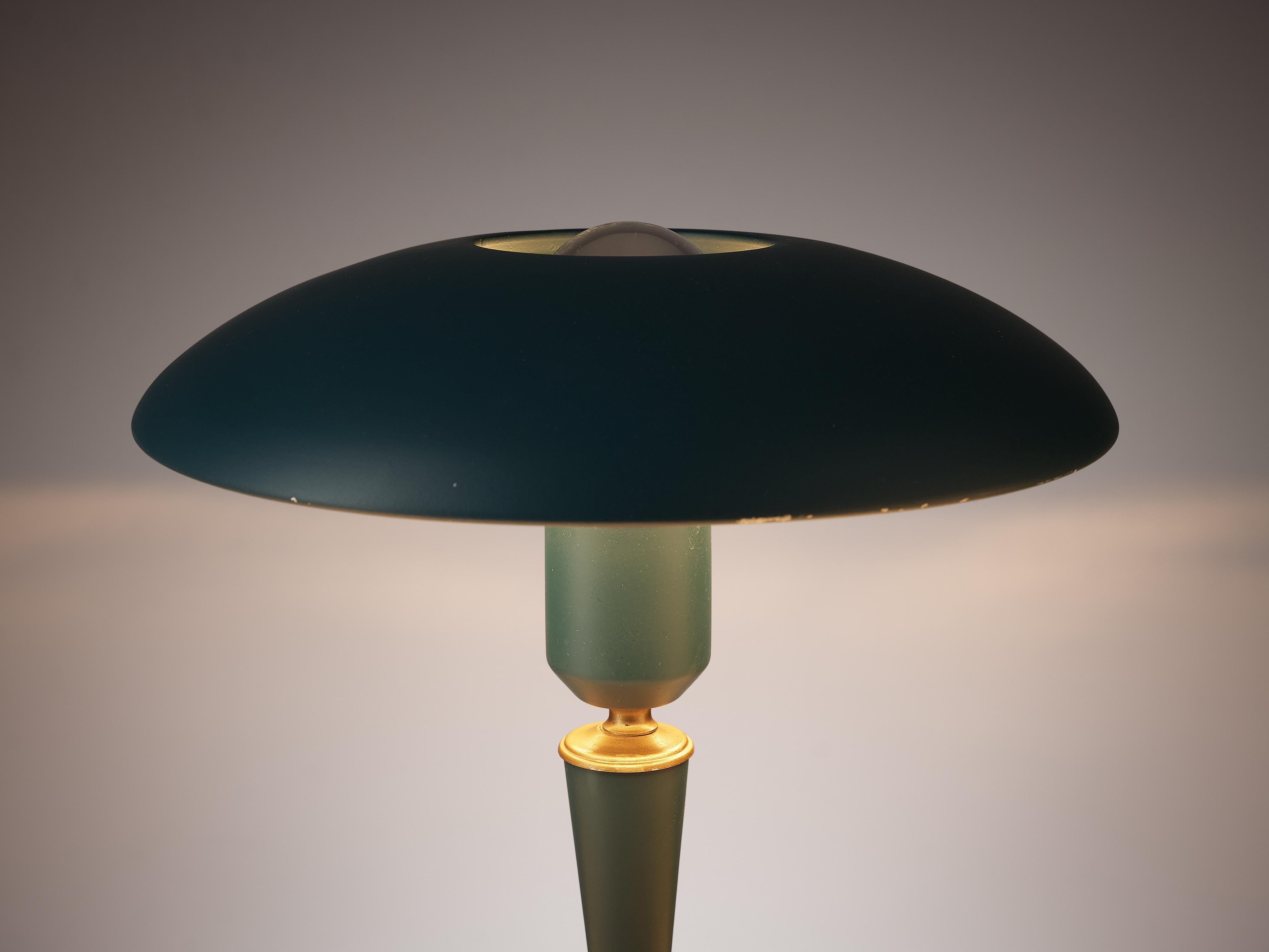 Louis Kalff for Philips ‘Bijou’ Table Lamp in Blue Metal and Brass In Good Condition In Waalwijk, NL