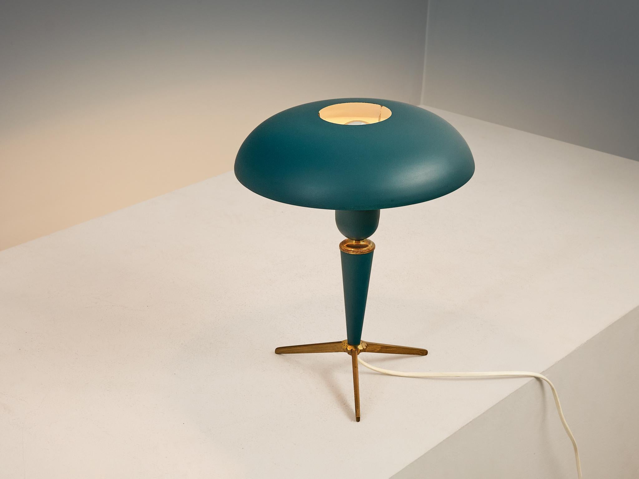 Steel Louis Kalff for Philips ‘Bijou’ Table Lamp in Blue Metal and Brass