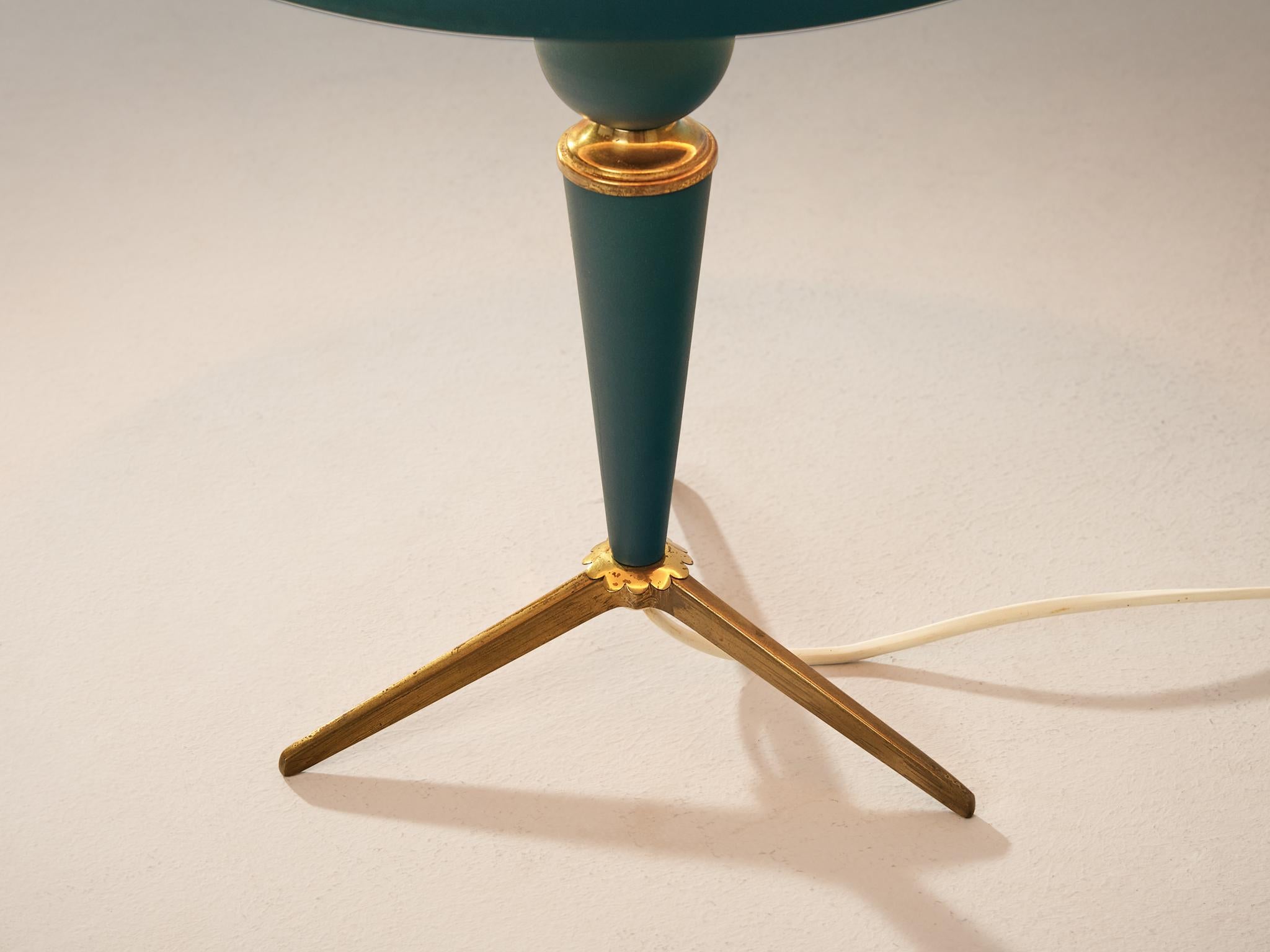 Louis Kalff for Philips ‘Bijou’ Table Lamp in Blue Metal and Brass 1