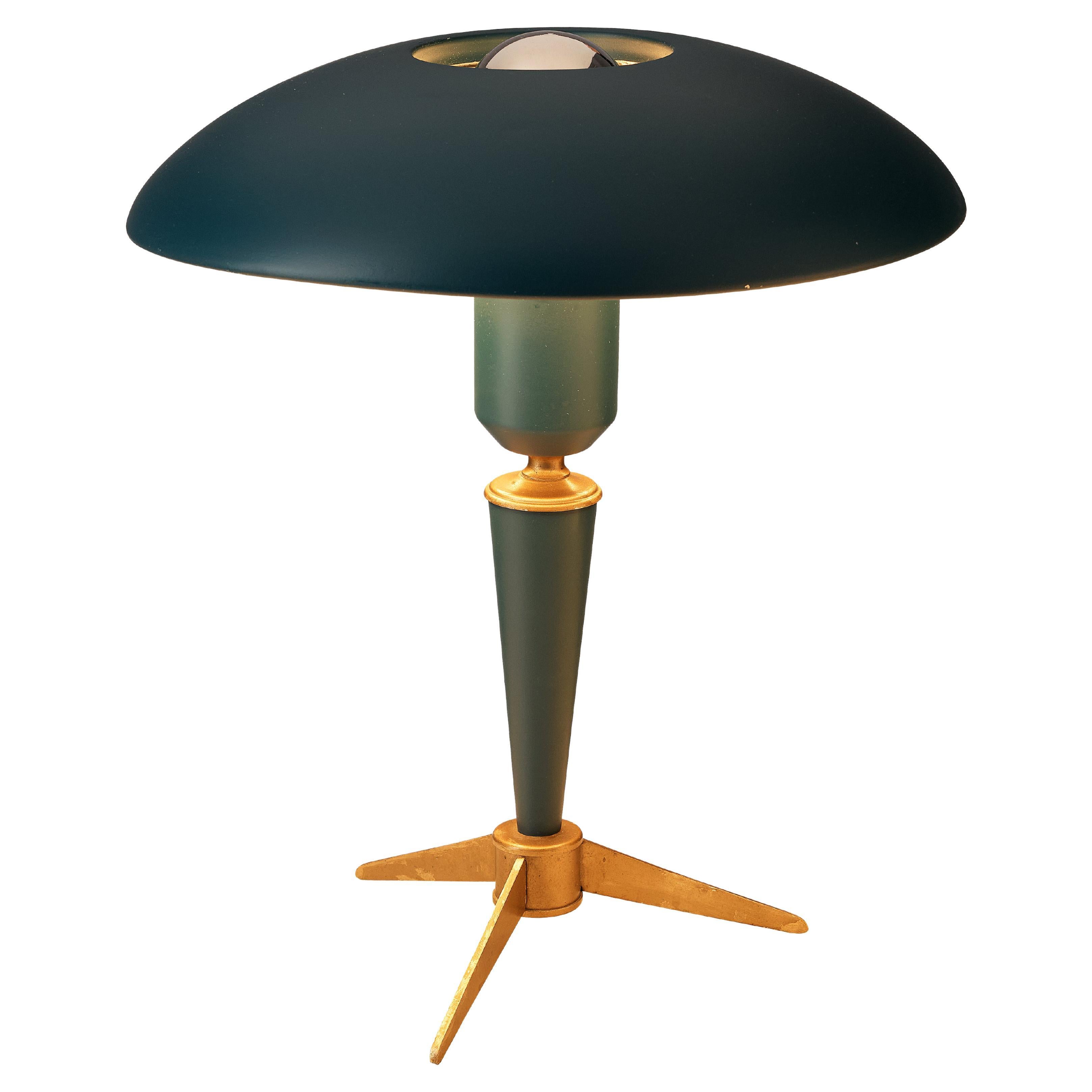 Louis Kalff for Philips ‘Bijou’ Table Lamp in Blue Metal and Brass