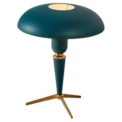 Lampe de table 'Bijou' en métal bleu et laiton de Louis Kalff pour Philips