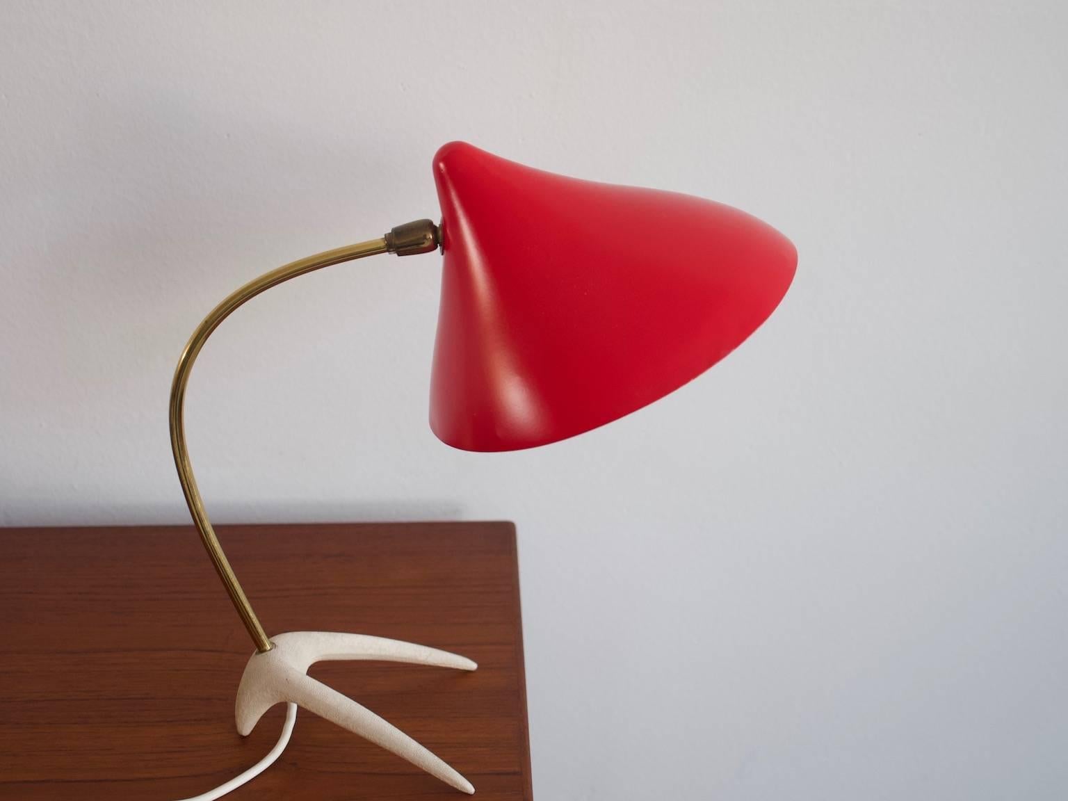 Lacquered Louis Kalff for Philips Crowfoot Red Table Lamp from the 1950s