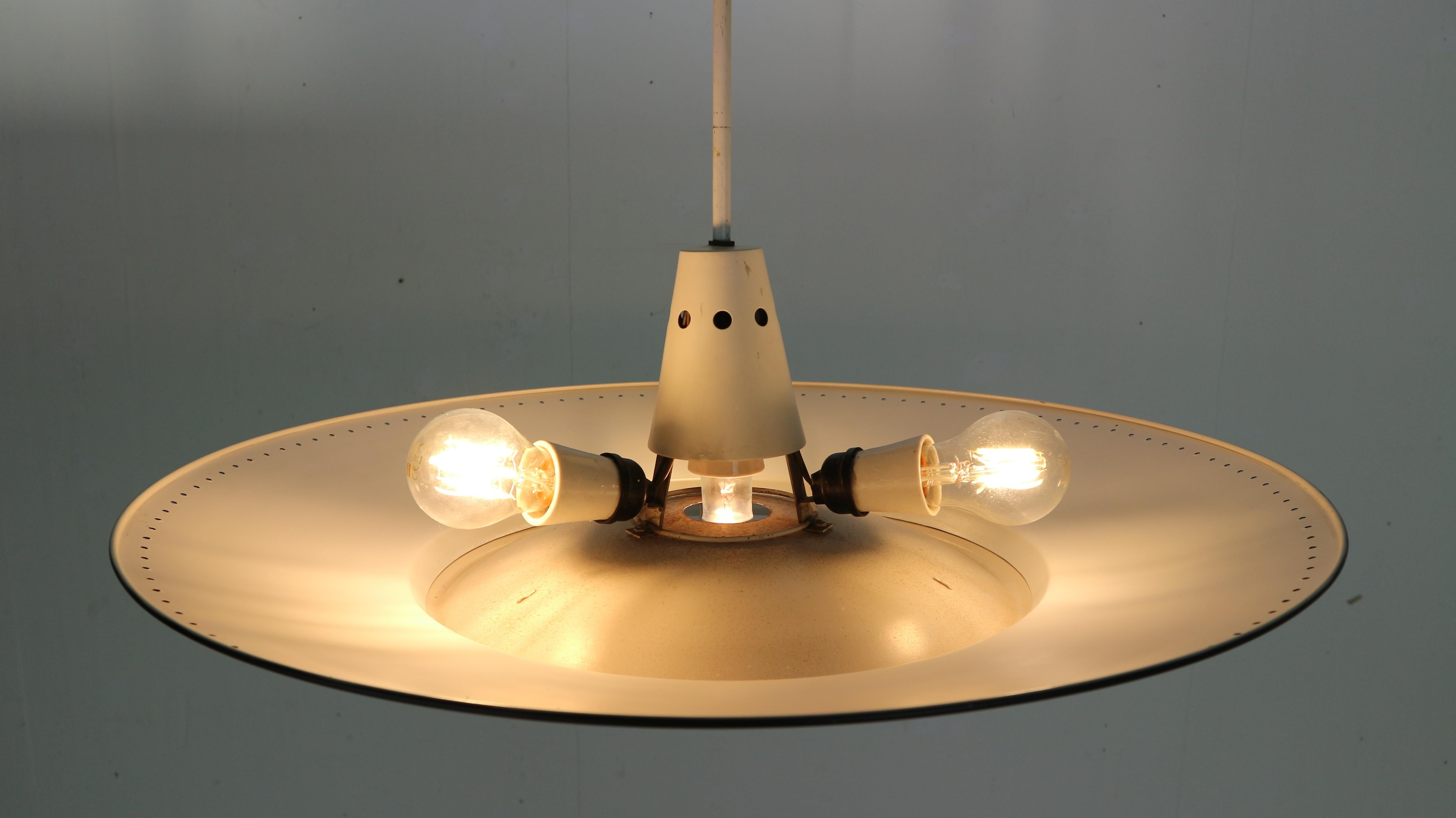 Enameled Louis Kalff for Philips Industrial Ceiling Lamp, Dutch Design, 1950