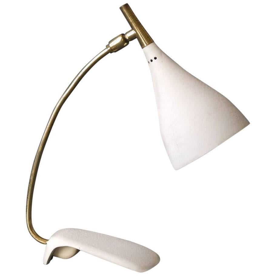 Louis Kalff Midcentury Table Lamp with Beige Shrink Paint and Brass Neck For Sale