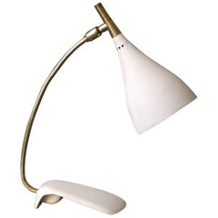Louis Kalff Midcentury Table Lamp with Beige Shrink Paint and Brass Neck