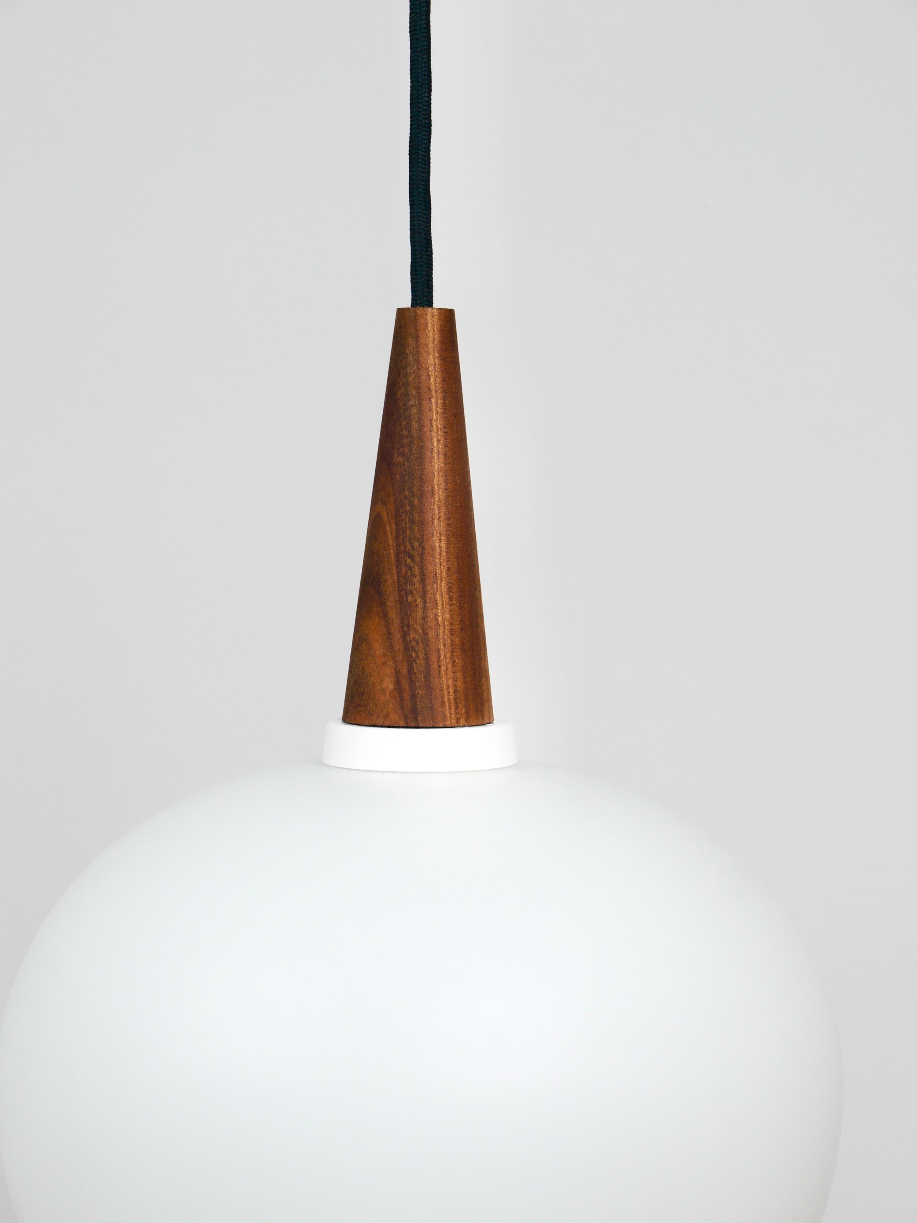 Louis Kalff Teak & Opaline Pendant Suspension Lamp, Philips, Netherlands For Sale 2
