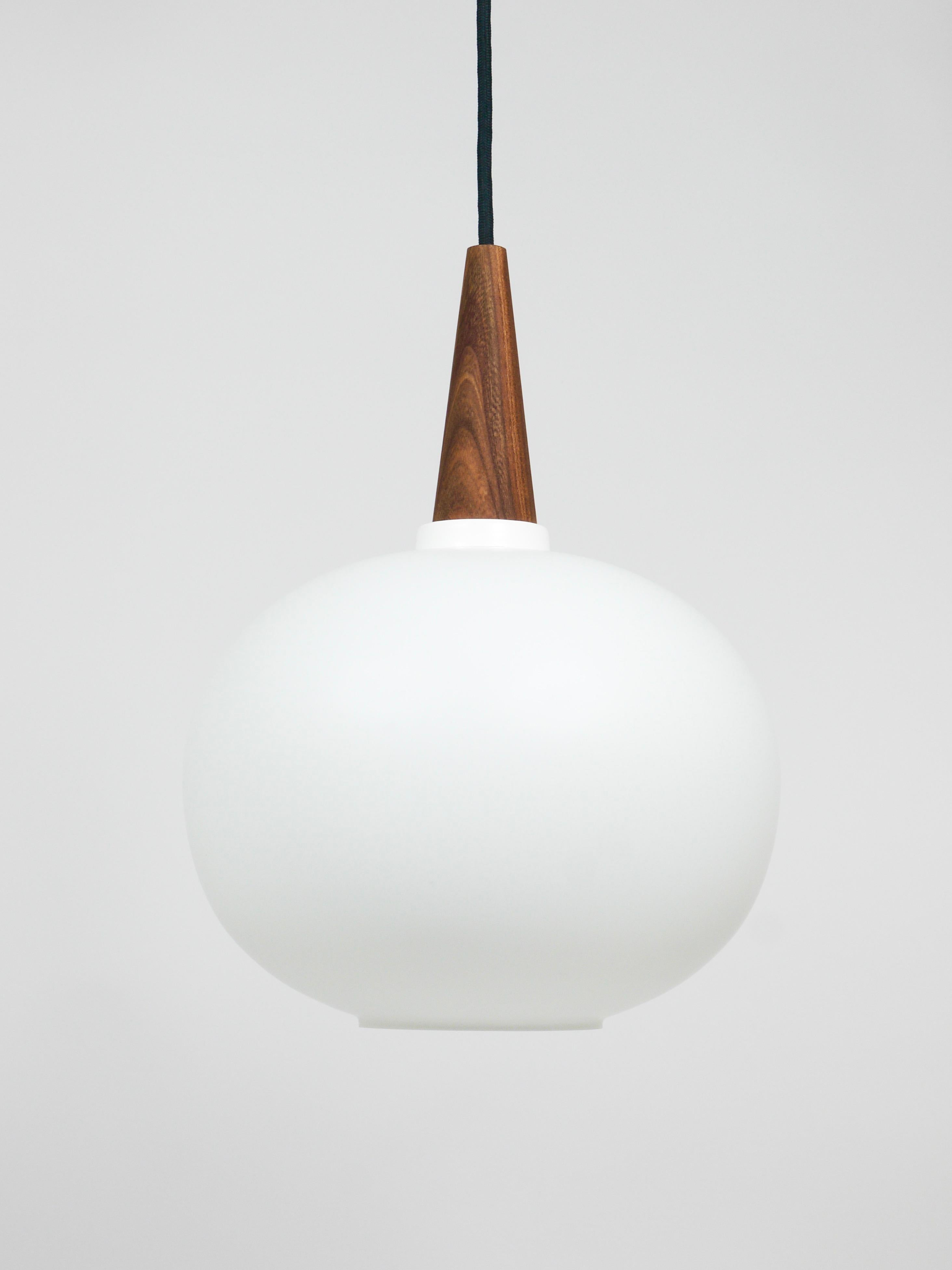 Louis Kalff Teak & Opaline Pendant Suspension Lamp, Philips, Netherlands For Sale 5