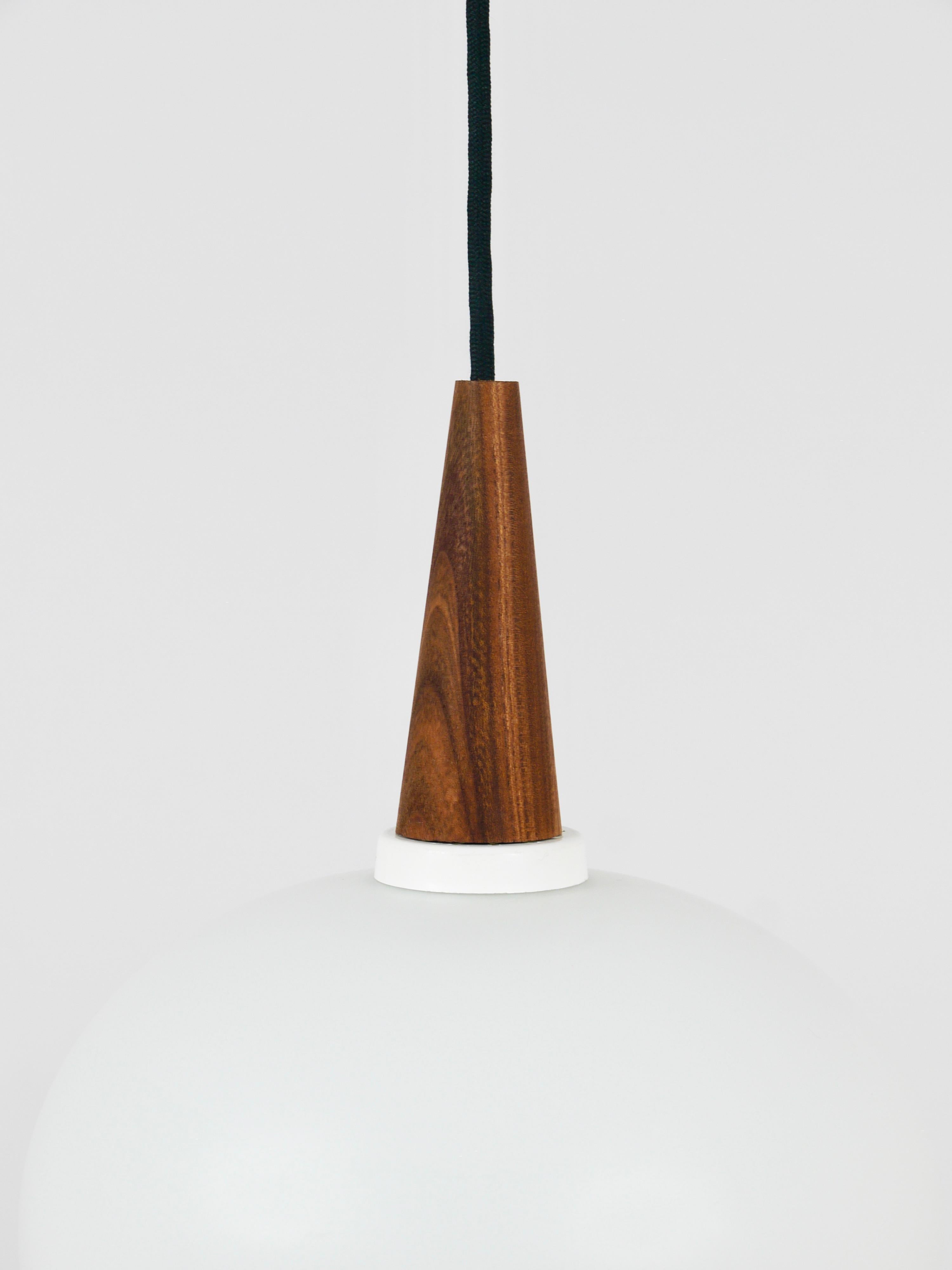 20th Century Louis Kalff Teak & Opaline Pendant Suspension Lamp, Philips, Netherlands For Sale