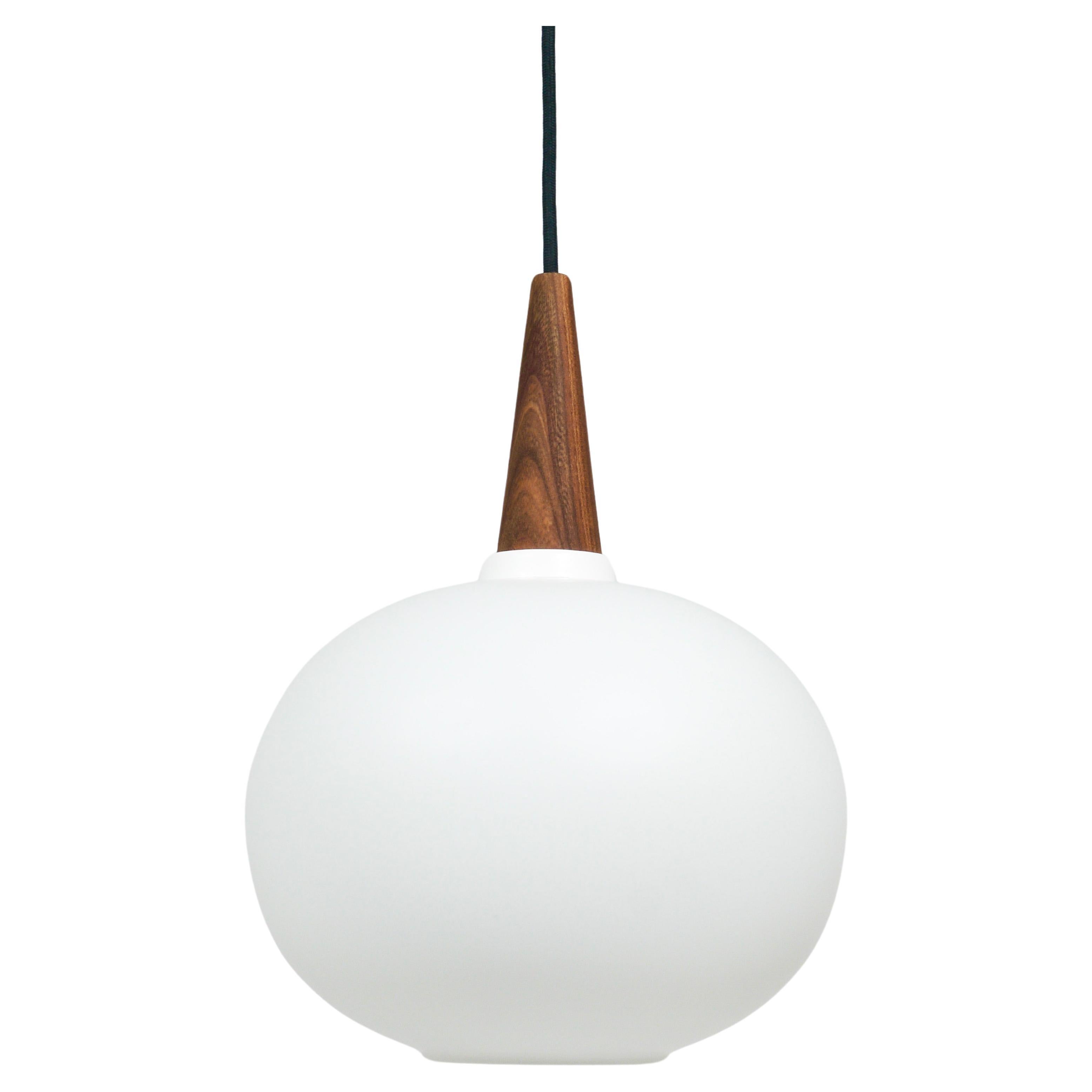 Louis Kalff Teak & Opaline Pendant Suspension Lamp, Philips, Netherlands