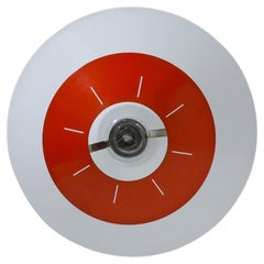 Louis Kalff Rondelle da soffitto in metallo smaltato rosso e bianco per Philips Louis Kalff Rondelle da soffitto in metallo smaltato rosso e bianco per Philips