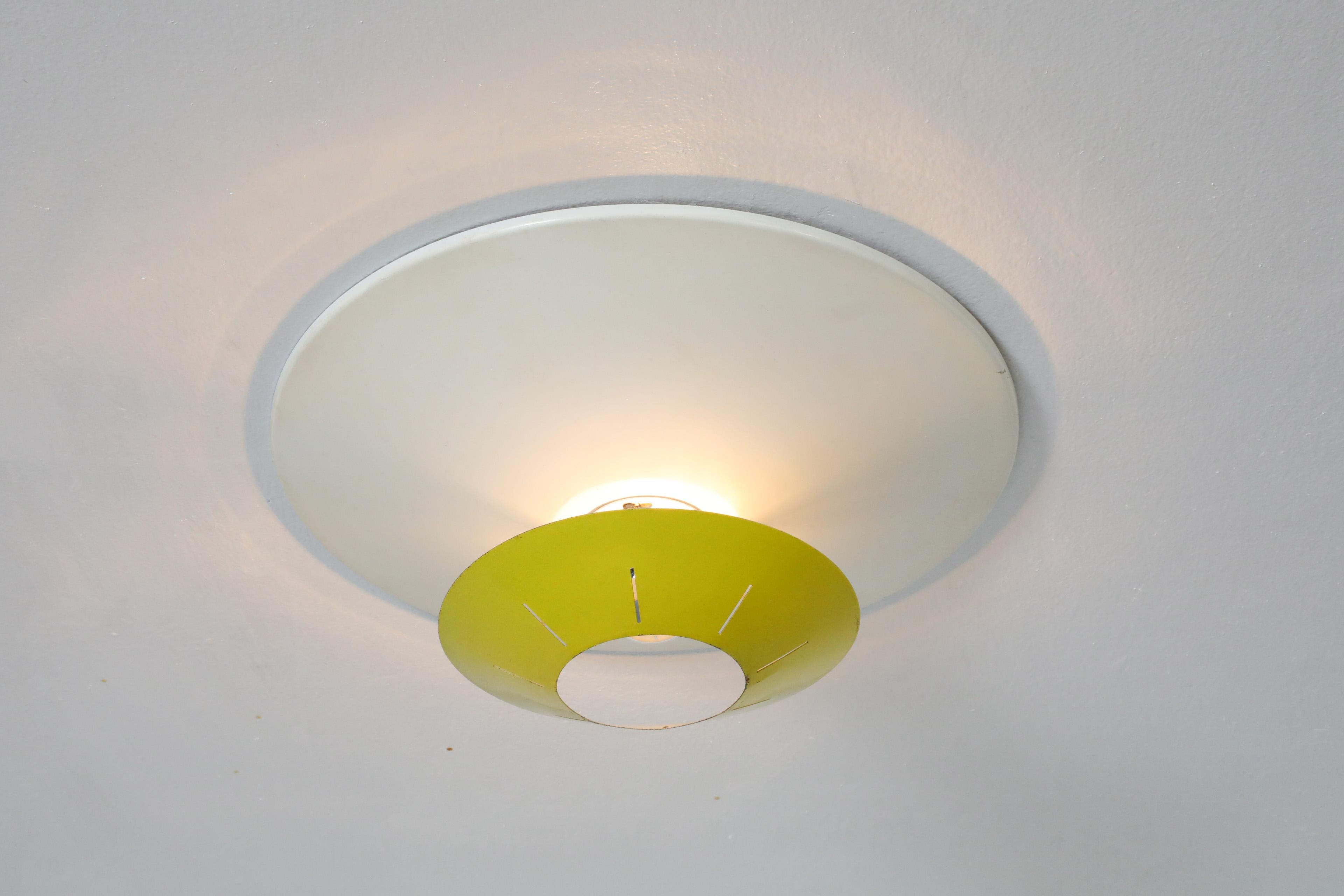 Dutch Louis Kalff Yellow and White Enameled Metal Ceiling or Wall Lamp for Philips For Sale