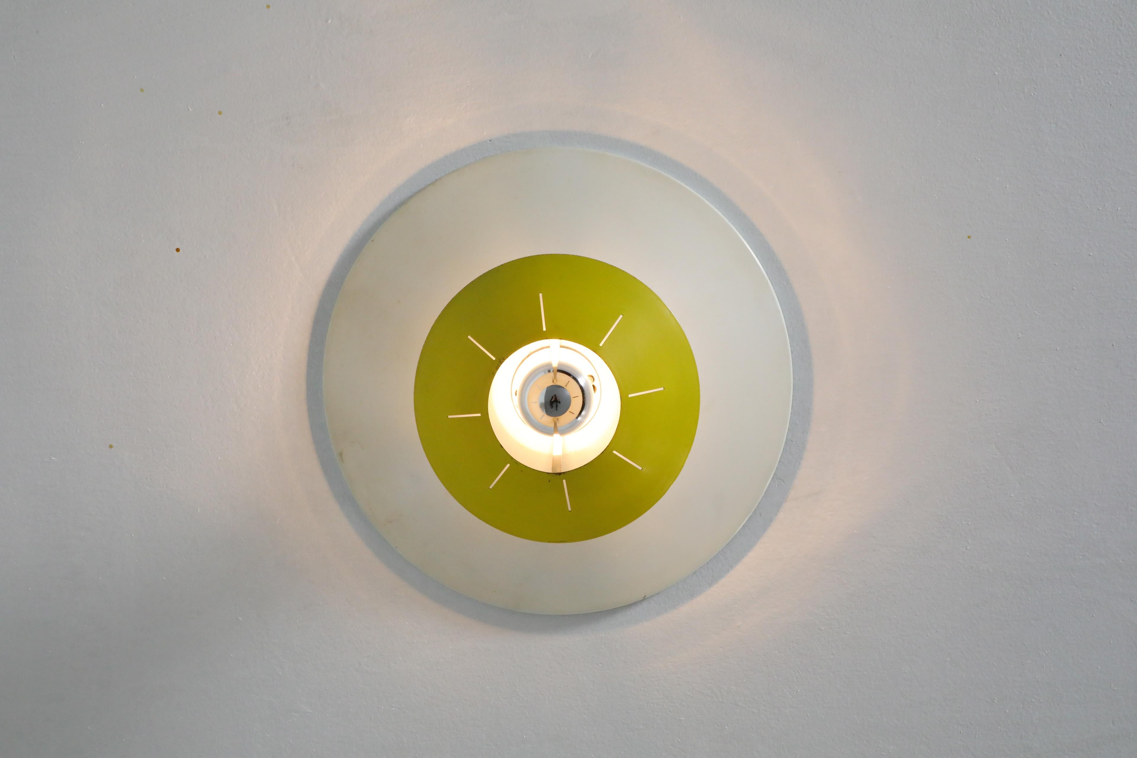 Mid-20th Century Louis Kalff Yellow and White Enameled Metal Ceiling or Wall Lamp for Philips For Sale