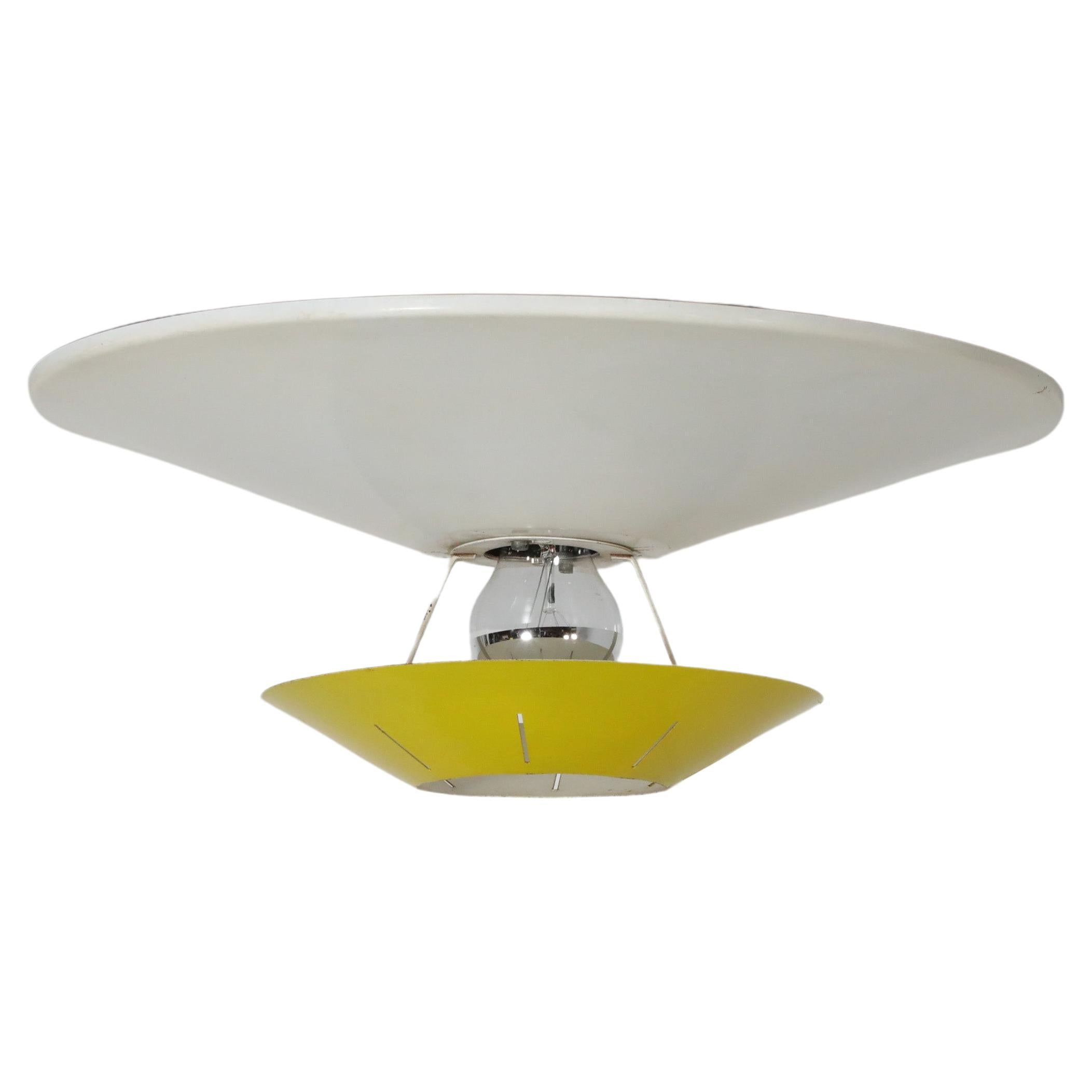 Louis Kalff Yellow and White Enameled Metal Ceiling or Wall Lamp for Philips For Sale