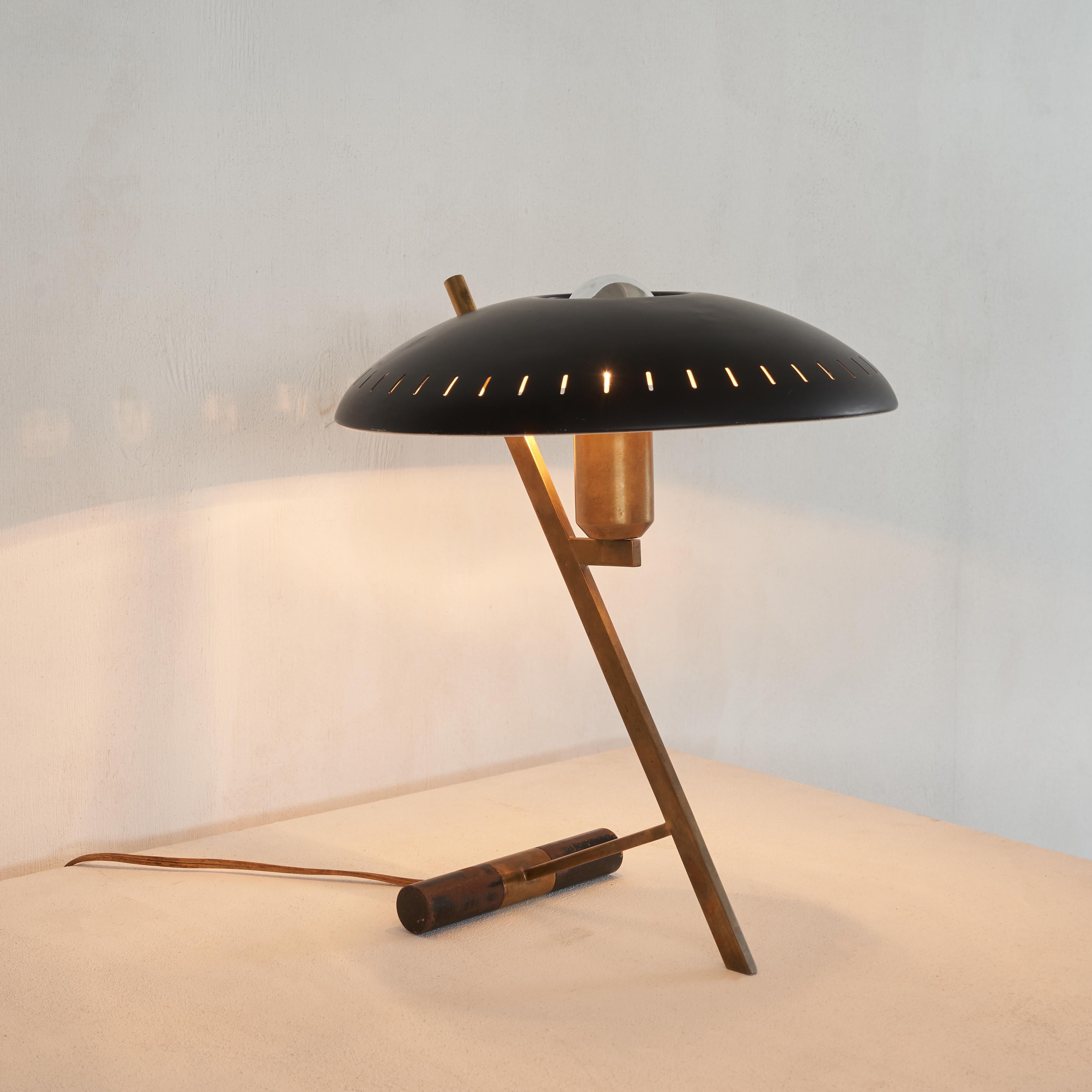 Dutch Louis Kalff Z Lamp in Patinated Brass