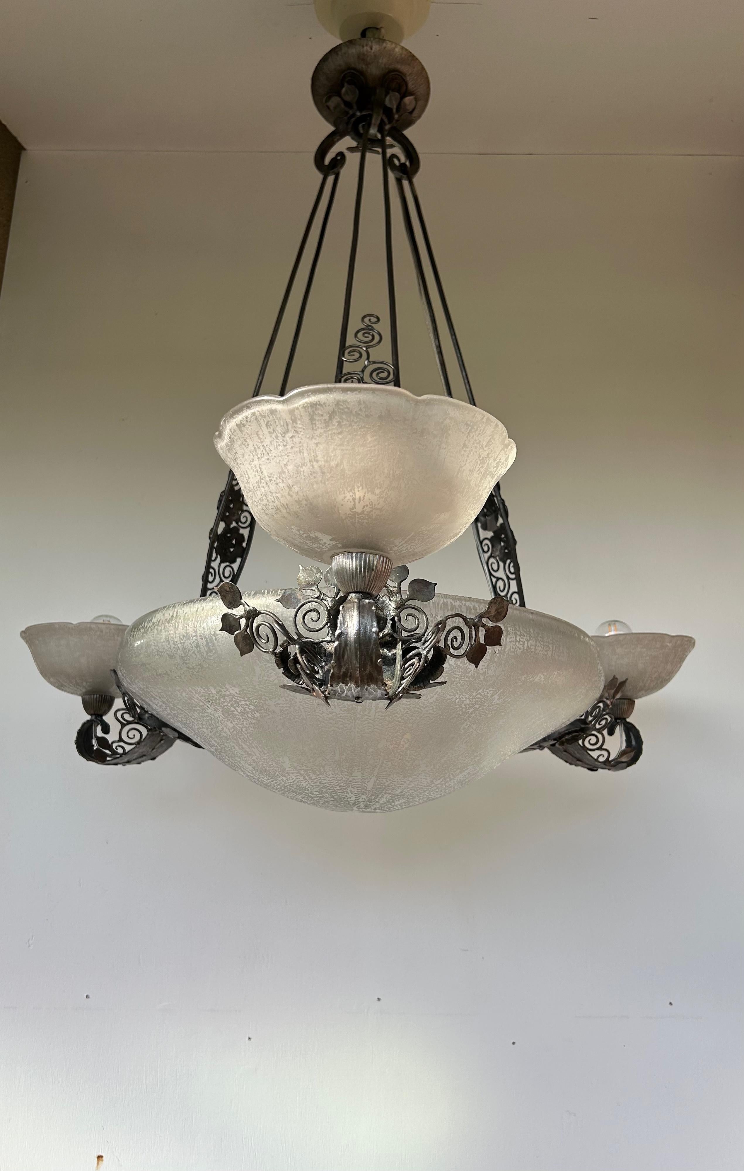 Louis Katona and Daum Nancy Art Deco Chandelier For Sale 13