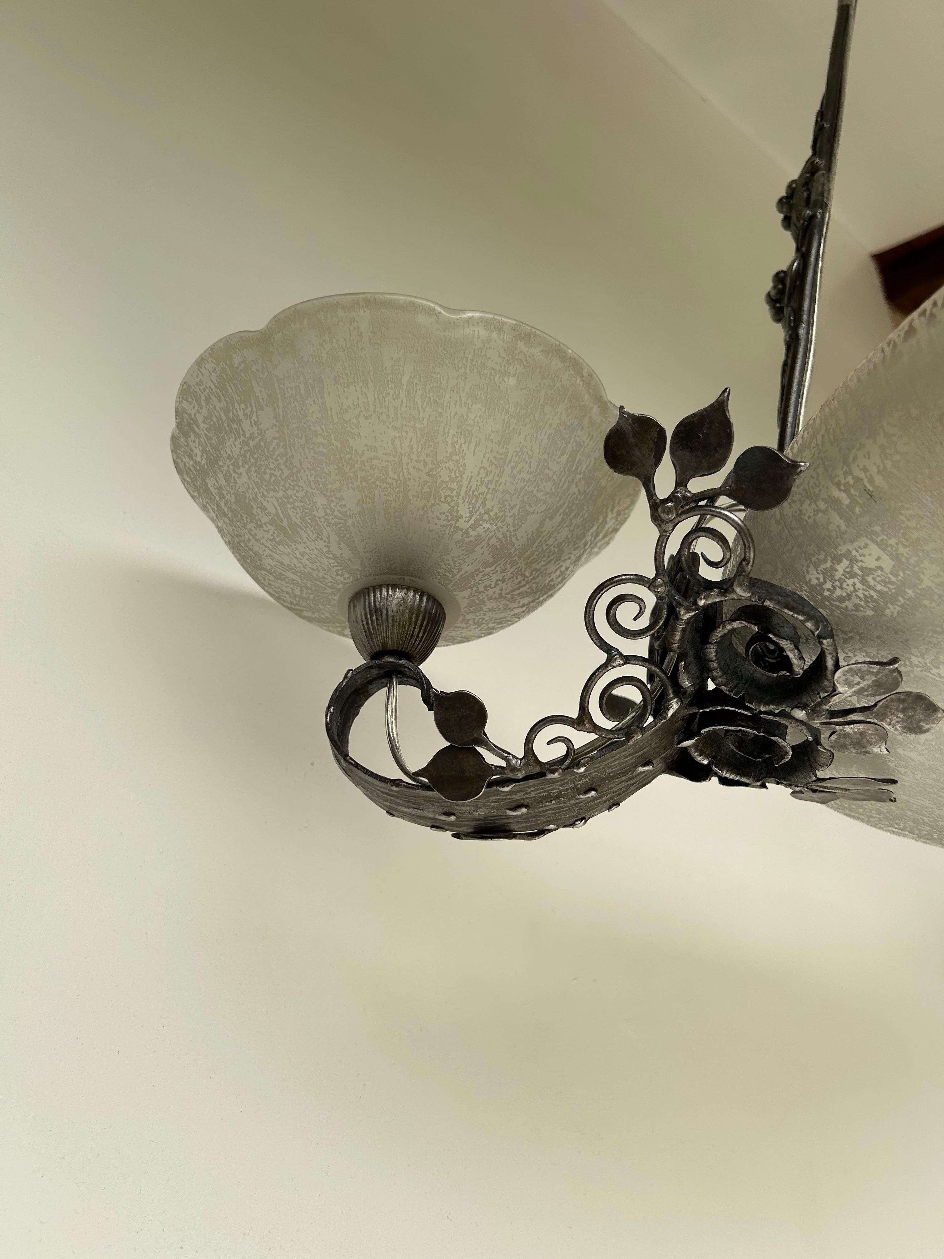 French Louis Katona and Daum Nancy Art Deco Chandelier For Sale