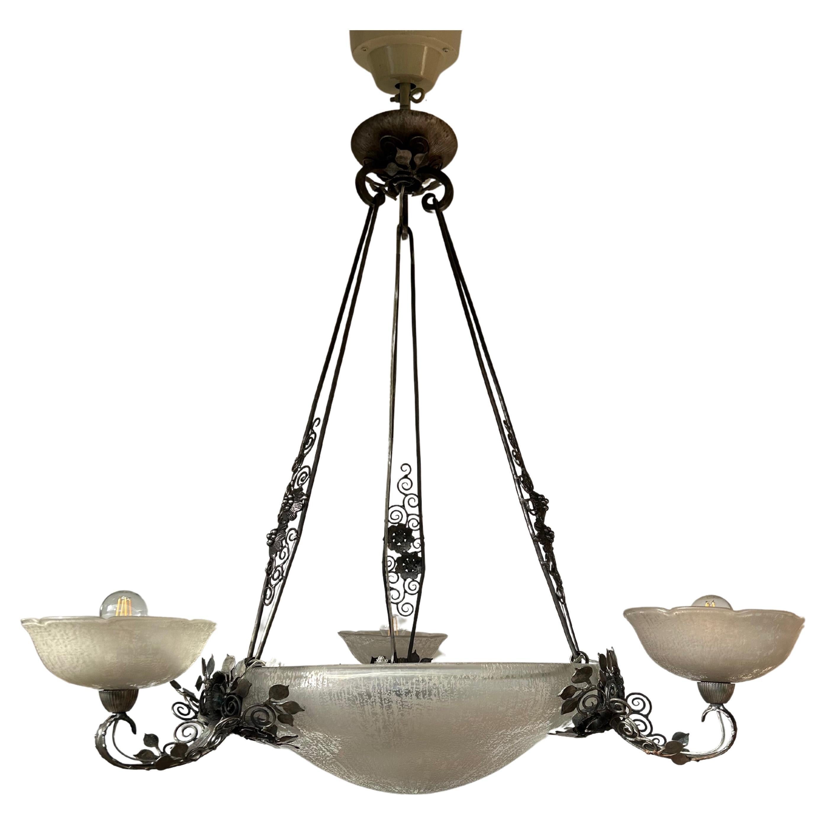 Louis Katona and Daum Nancy Art Deco Chandelier For Sale