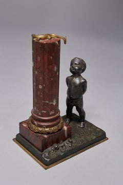 19th Century Bronze & Marble of Boy w/ Lizard and Column