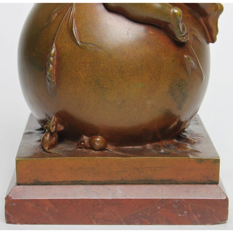 Louis Kley a Fine Bronze Group of a Young Boy Afraid of Mice For Sale 2