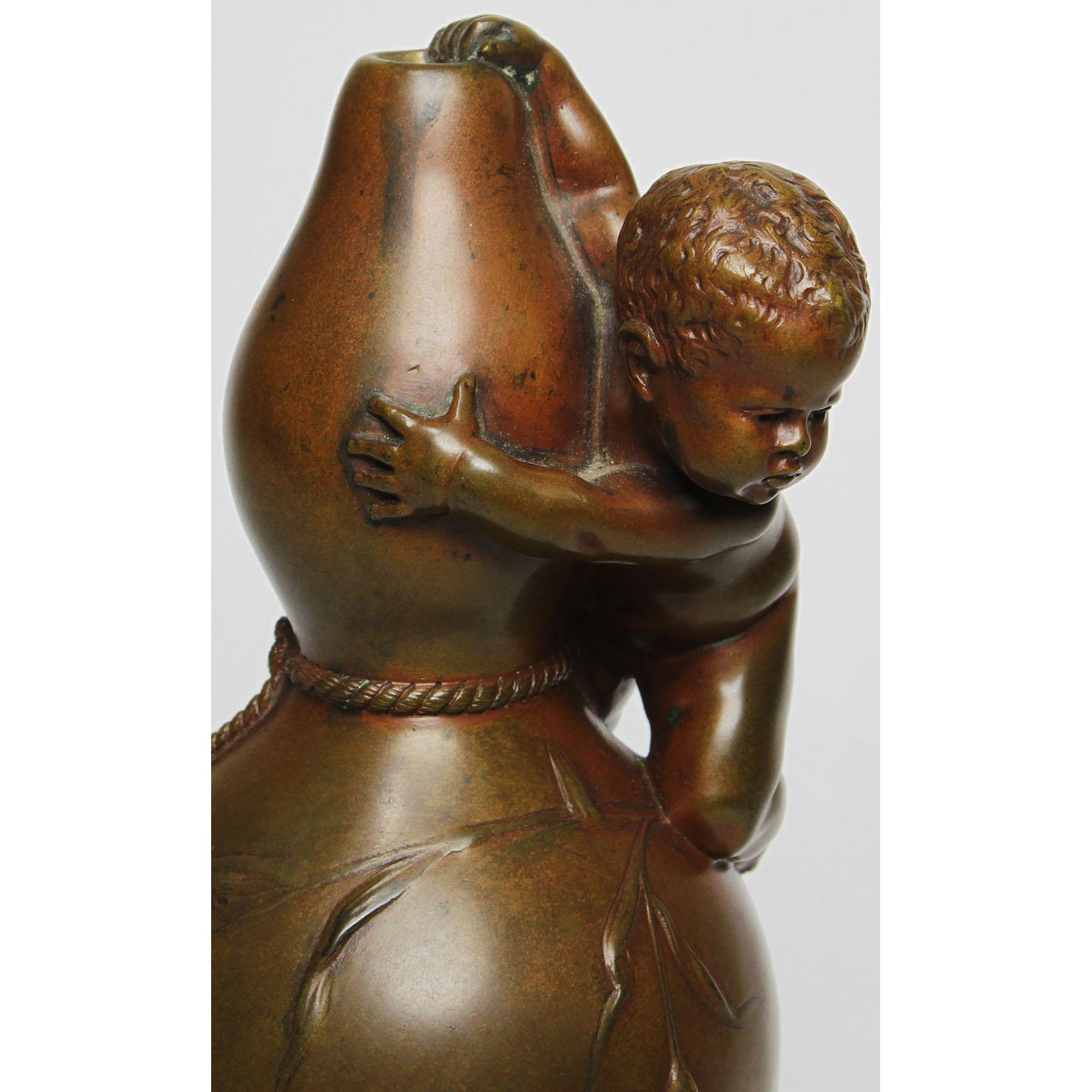 French Louis Kley a Fine Bronze Group of a Young Boy Afraid of Mice For Sale