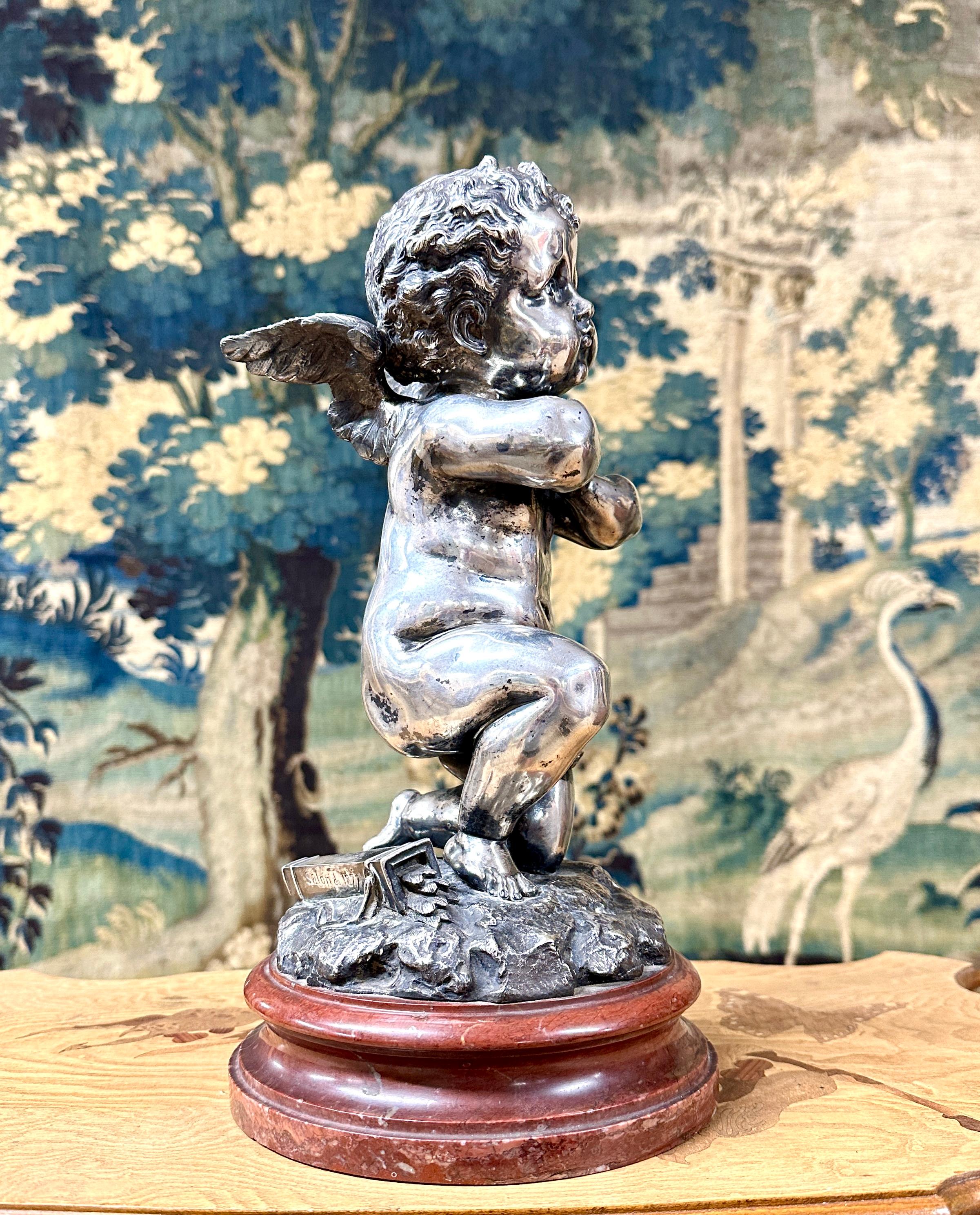 Louis Kley - Bronze With Cupid With Silver Patina Dated 1877 For Sale 4
