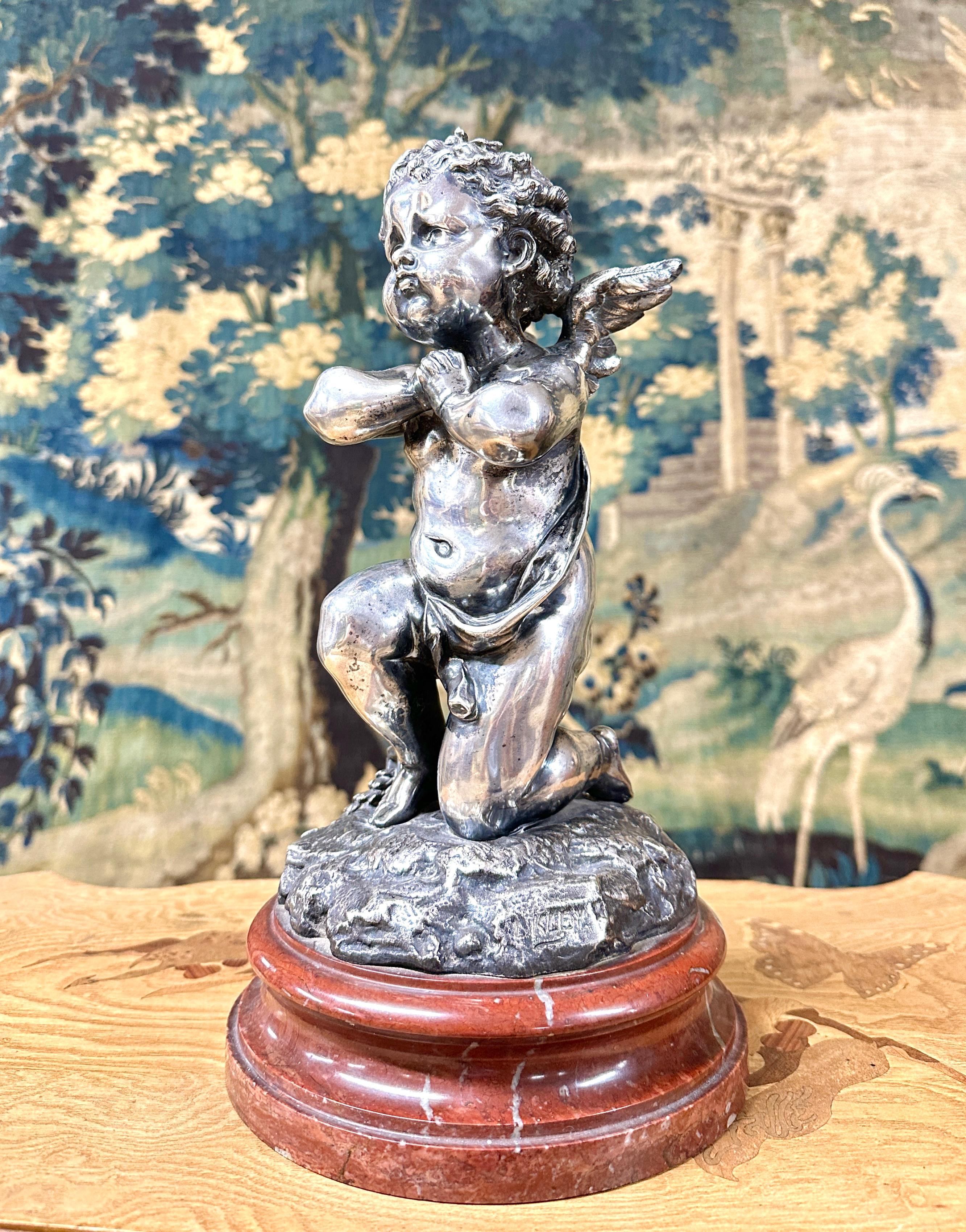 Louis Kley - Bronze With Cupid With Silver Patina Dated 1877 For Sale 5