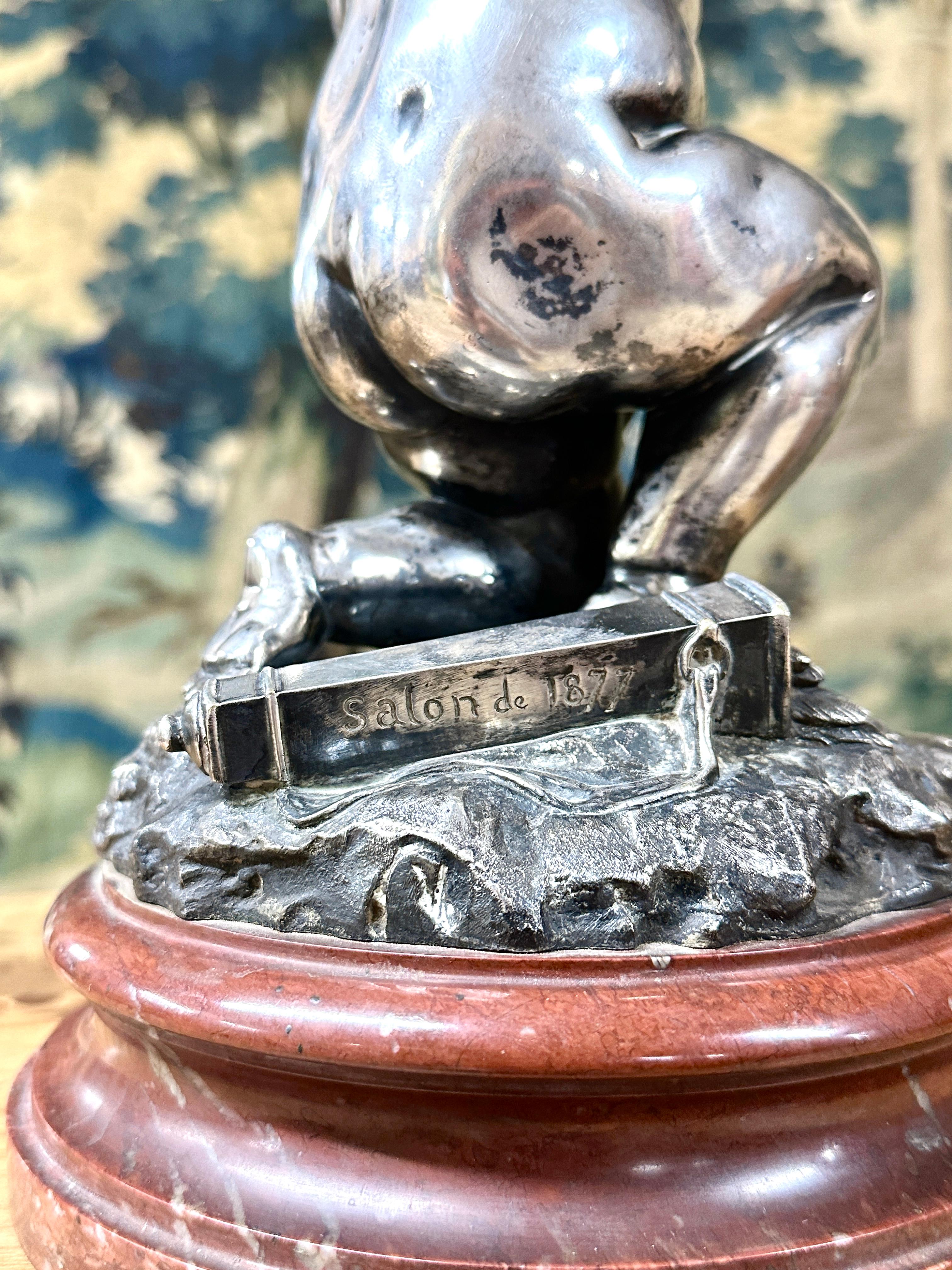 Louis Kley - Bronze avec Cupidon à patine Silver daté de 1877 Excellent état - En vente à NONANCOURT, FR