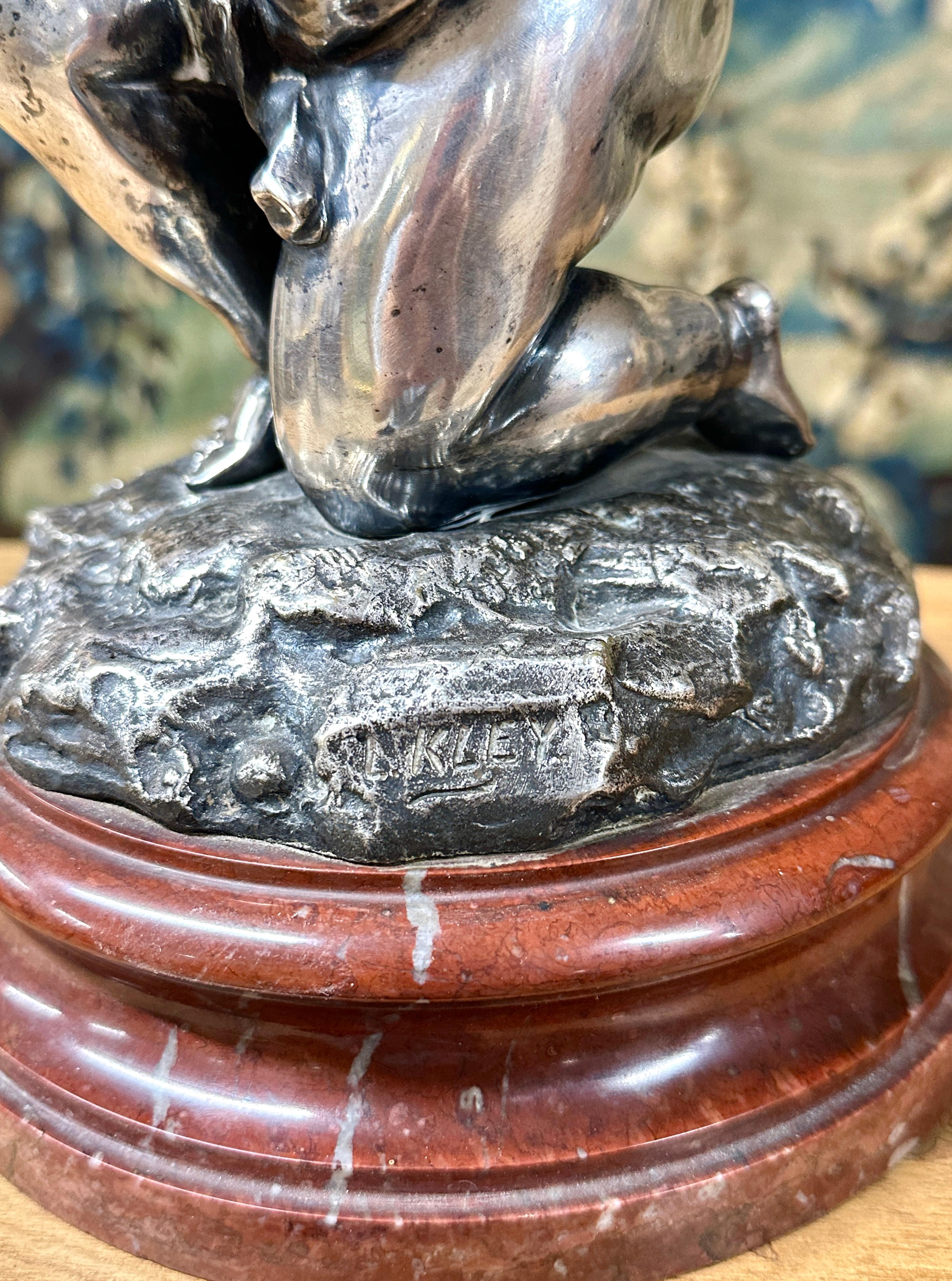 Louis Kley - Bronze With Cupid With Silver Patina Dated 1877 For Sale 2