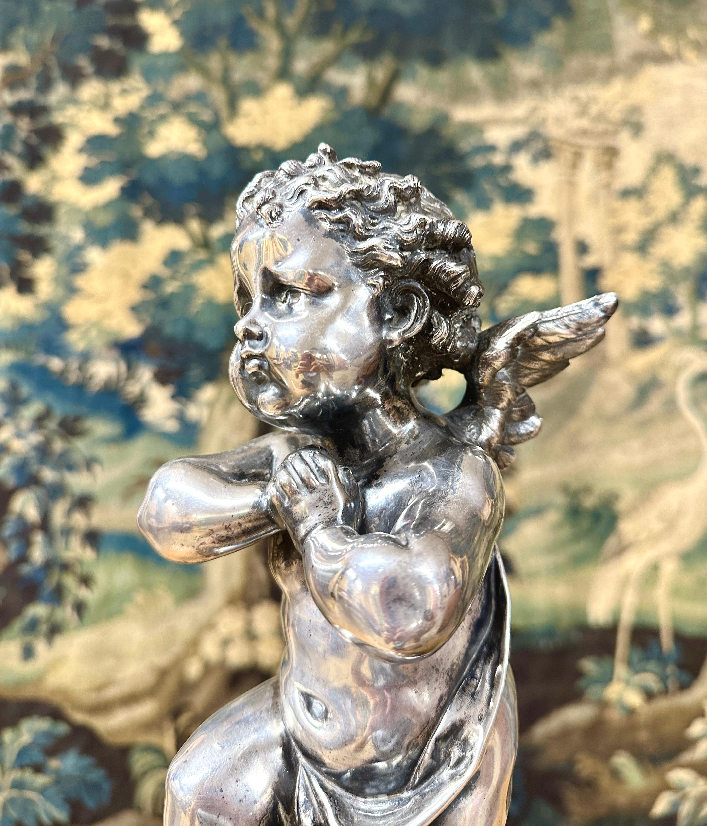 Louis Kley - Bronze With Cupid With Silver Patina Dated 1877 For Sale 2