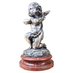 Antique Louis Kley - Bronze With Cupid With Silver Patina Dated 1877