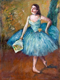 Impressionist Dancer on Canvas, "Curtain Call" Ballerina in Blue
