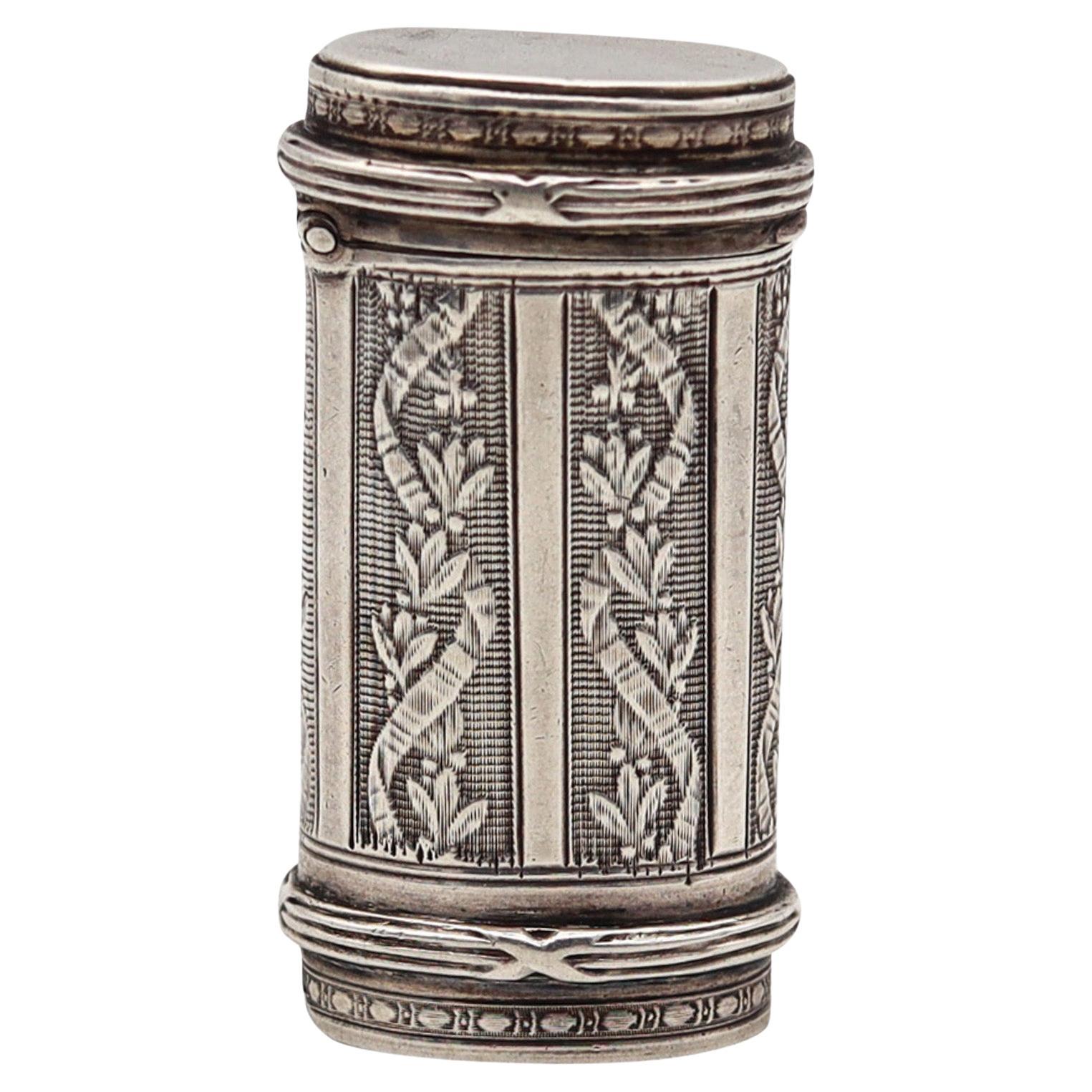 Louis Kuppenheim 1900 Germany Neo Classic Vesta Oval Box In .900 Silver Pill Box For Sale