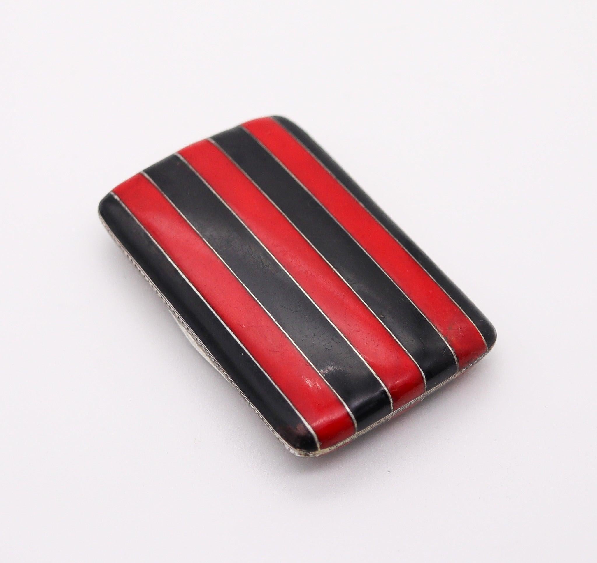 German LOUIS KUPPENHEIM 1925 Pforzheim Red & Black Enameled Box In .935 Sterling Silver