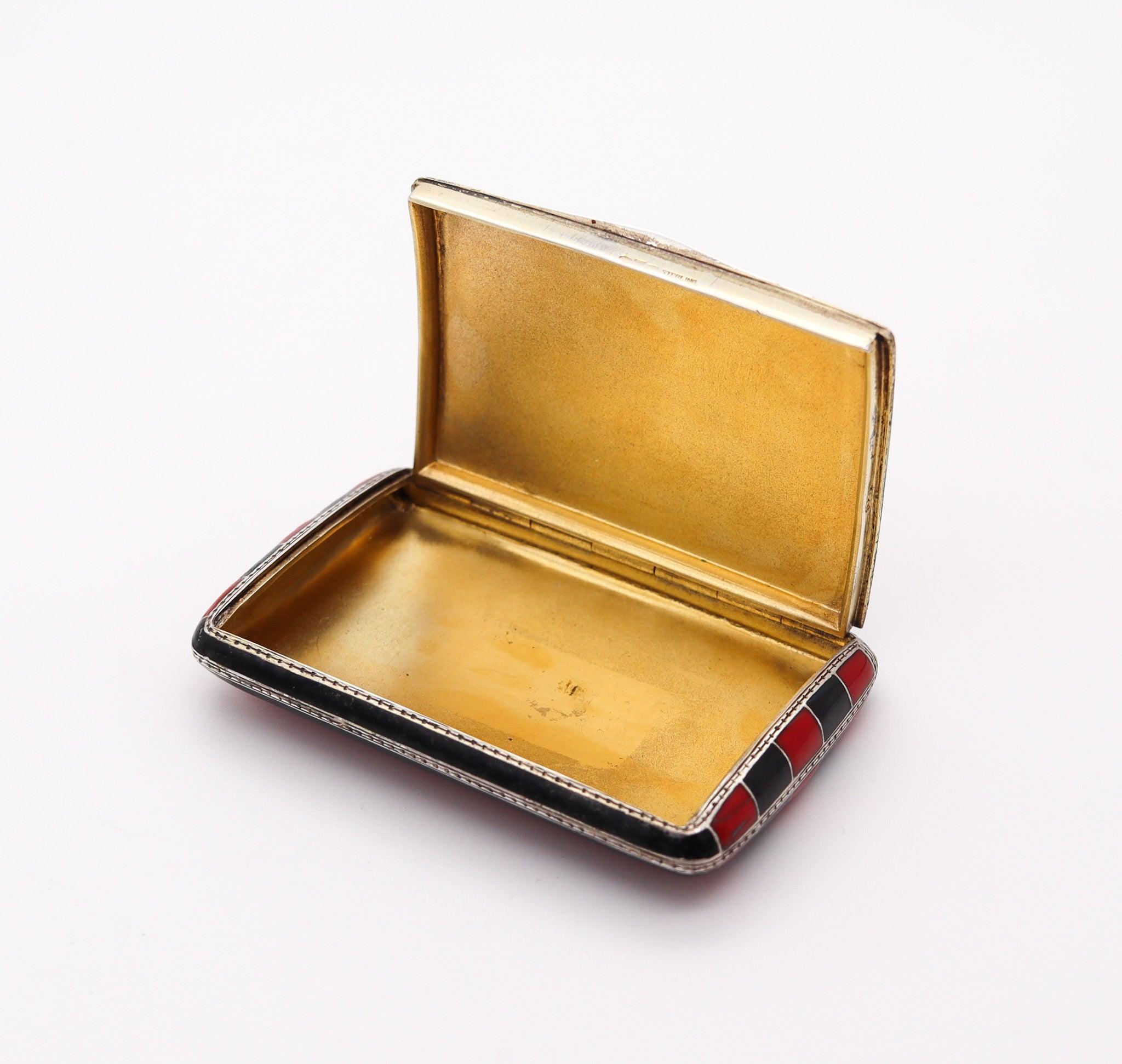 LOUIS KUPPENHEIM 1925 Pforzheim Red & Black Enameled Box In .935 Sterling Silver In Good Condition In Miami, FL