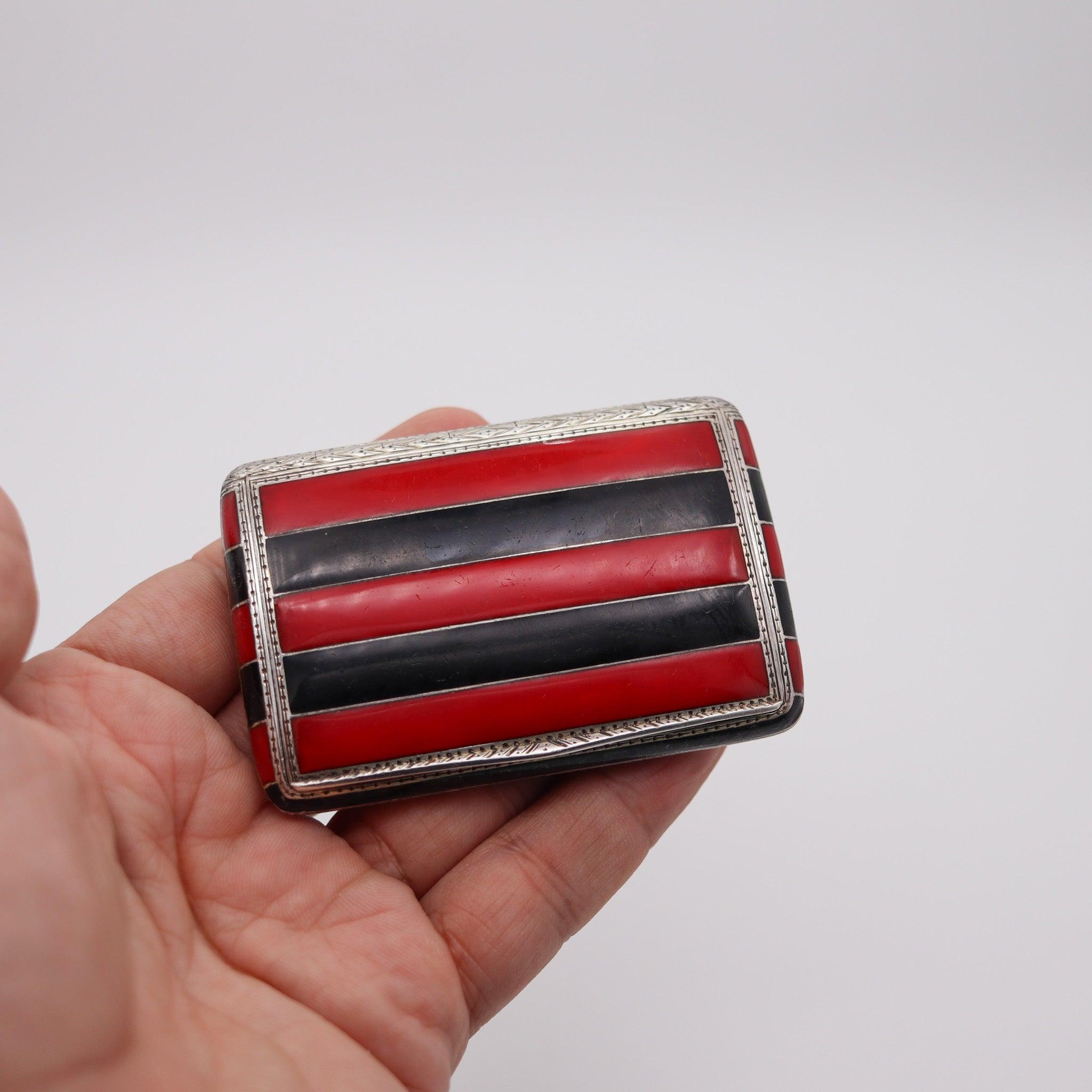 LOUIS KUPPENHEIM 1925 Pforzheim Red & Black Enameled Box In .935 Sterling Silver 1