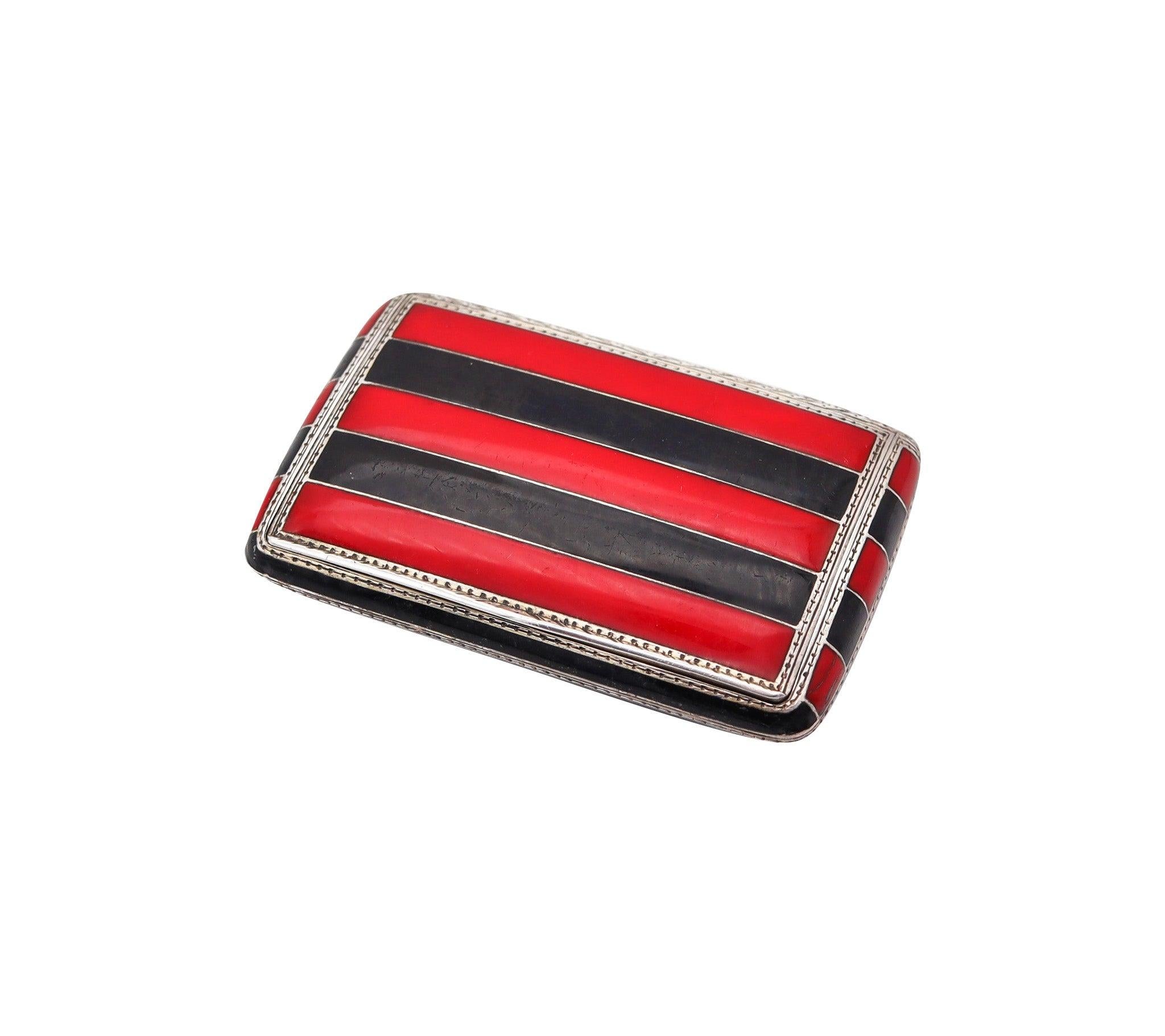 LOUIS KUPPENHEIM 1925 Pforzheim Red & Black Enameled Box In .935 Sterling Silver 2