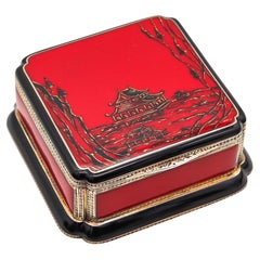 Antique Louis Kuppenheim 1925 Red And Black Enameled Chinoiserie Box Gilt .935 Sterling