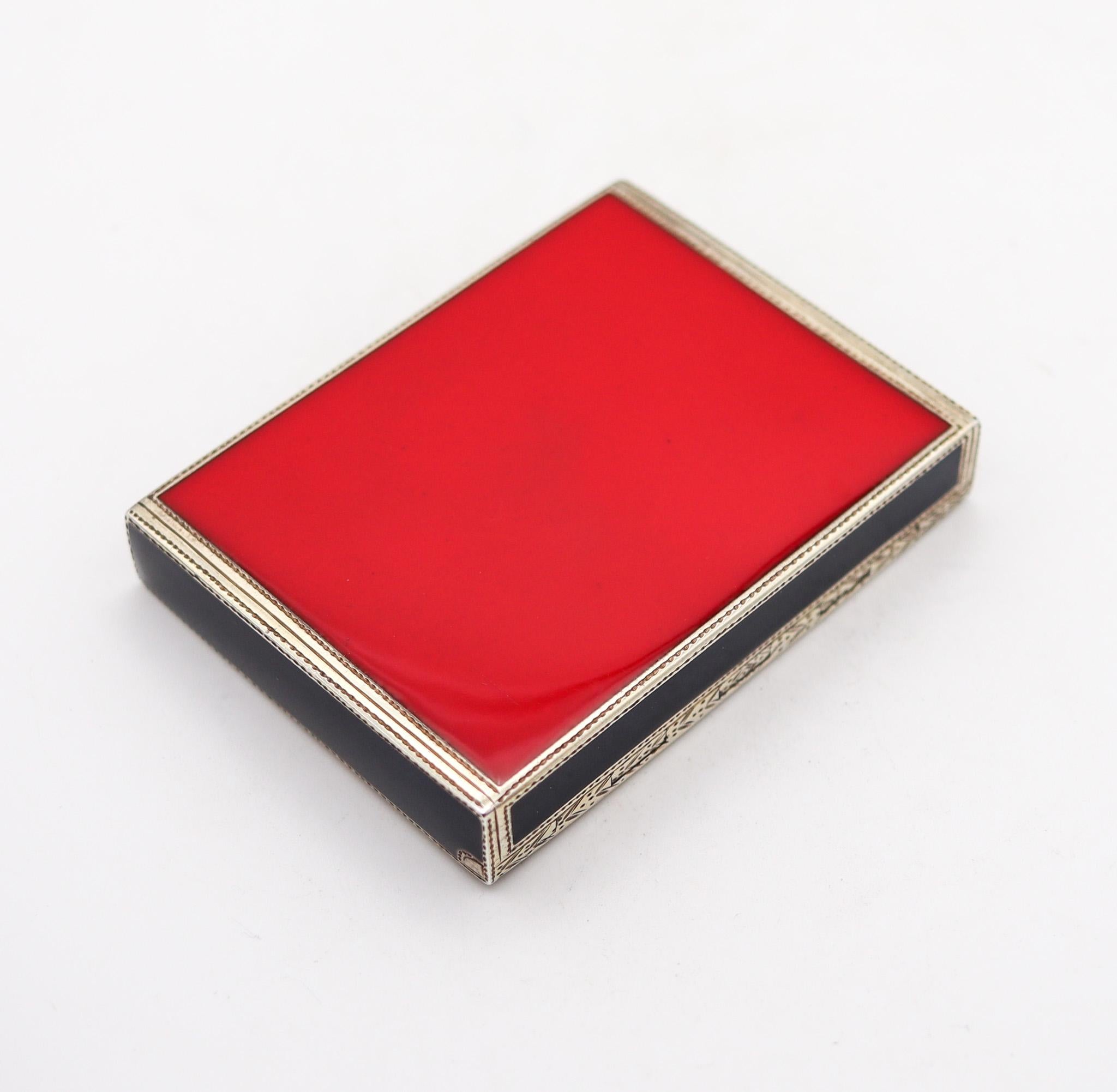 Gold Louis Kuppenheim 1925 Red And Black Enameled Chinoiserie Box In .935 Sterling