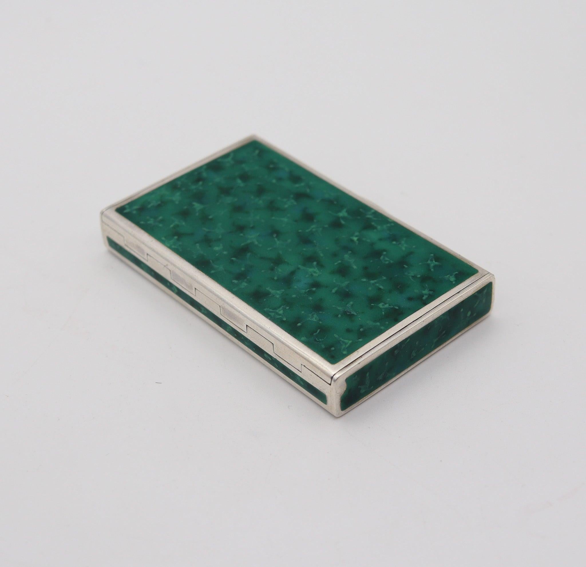 LOUIS KUPPENHEIM 1925 Trompe L'œil Caja Esmaltada De Malaquita En .935 Sterling Art Decó en venta