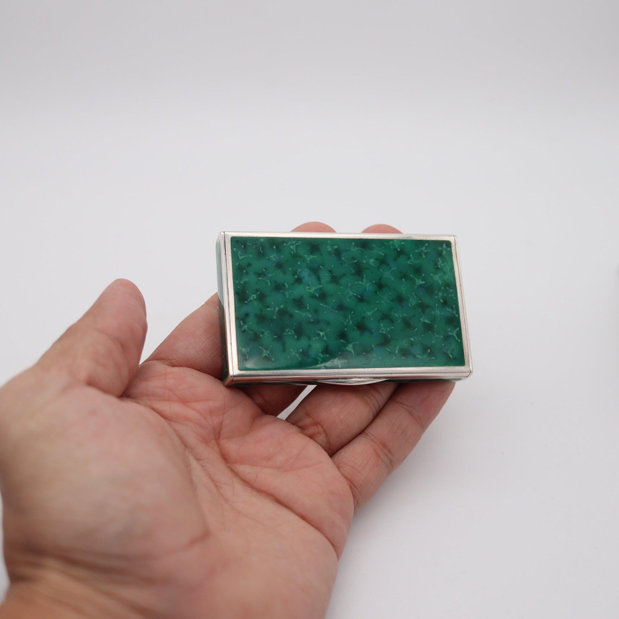 LOUIS KUPPENHEIM 1925 Trompe L'œil Caja Esmaltada De Malaquita En .935 Sterling principios del siglo XX en venta