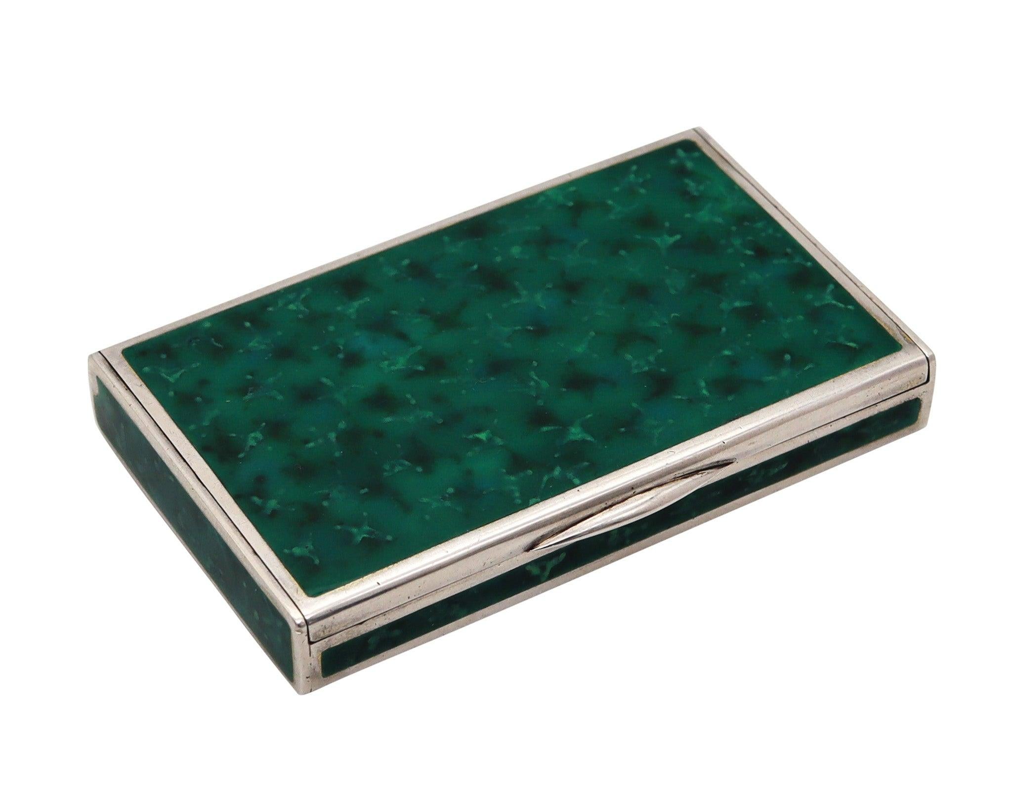 LOUIS KUPPENHEIM 1925 Trompe L'œil Caja Esmaltada De Malaquita En .935 Sterling