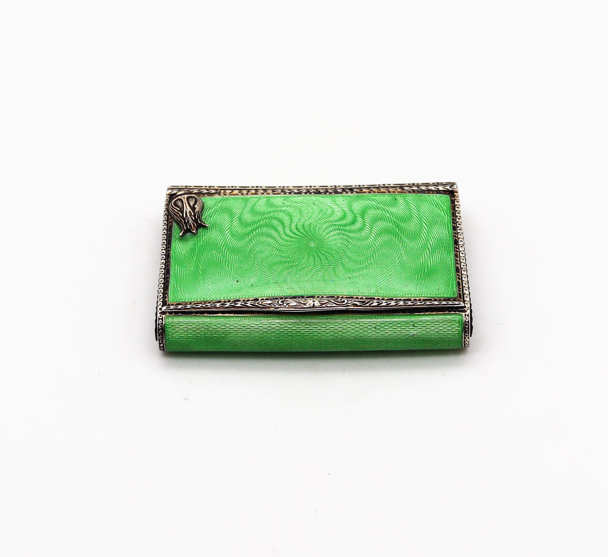An enameled vesta pill-box by Louis Kuppenheim.

A fabulous matches vesta-box, created in the city of Pforzheim Germany back in the 1920. This superb pocket box in very rare and was carefully crafted with neo-classical patterns in solid .925/.999