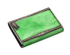 Louis Kuppenheim 1927 Guilloche Green Enamel Vesta Box In 925 Silver Pill Box