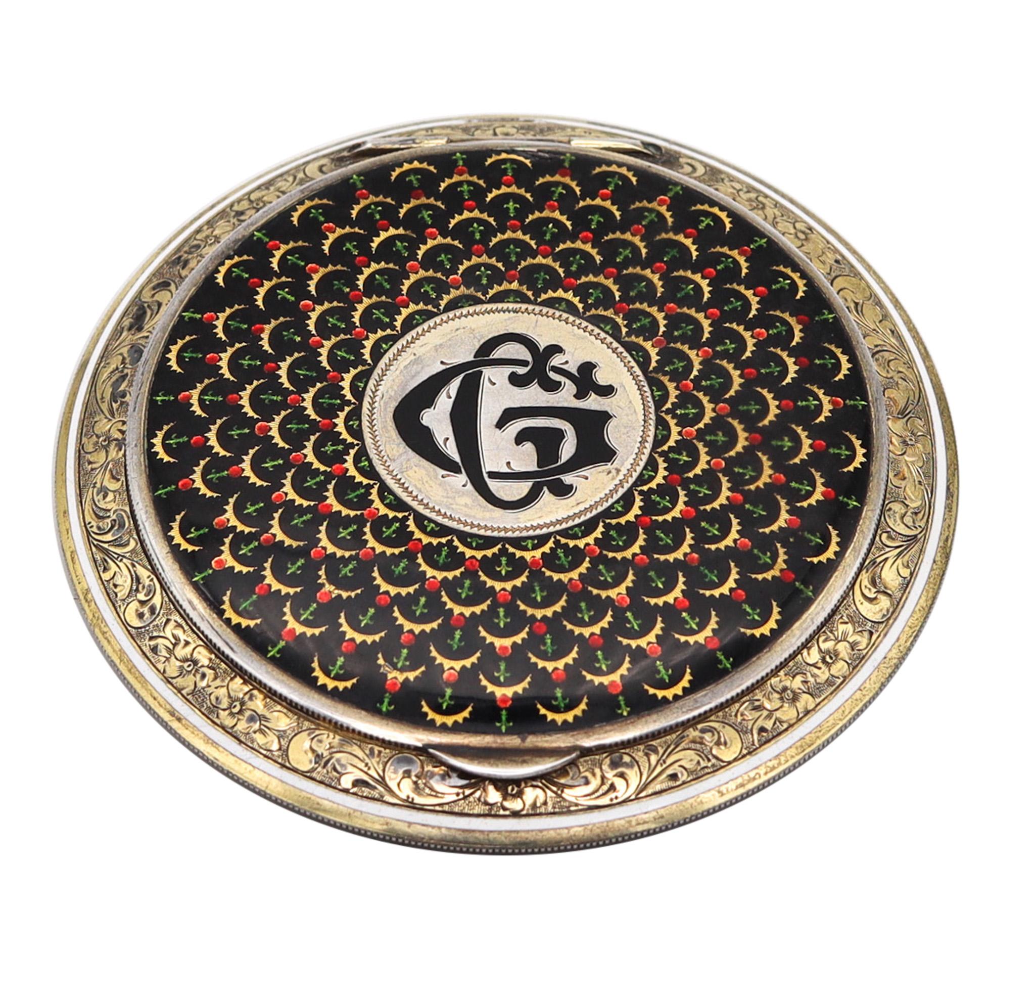 Louis Kuppenheim 1928 for Dunhill Peacock Enameled Compact Box .935 Sterling