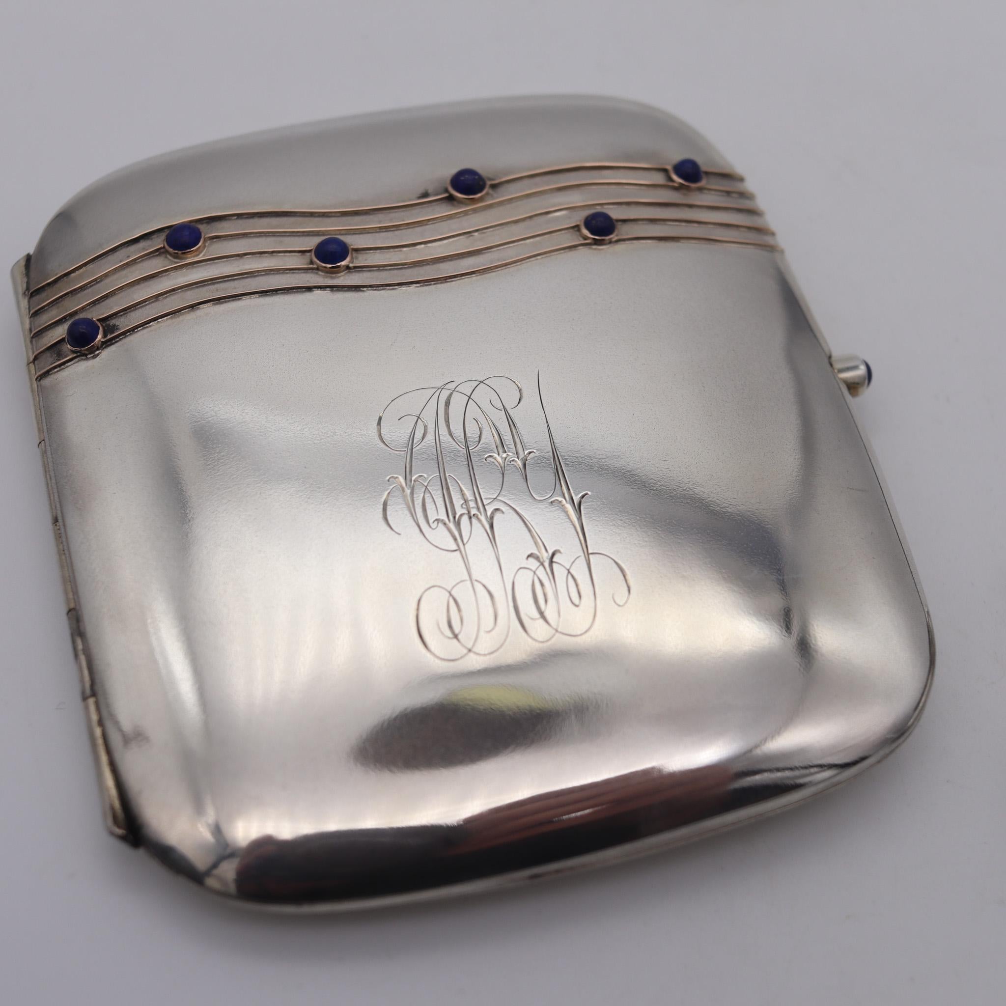 Gilt Louis Kuppenheim 1930 Germany Art Deco Set of Case & Vesta Box In .900 Silver For Sale