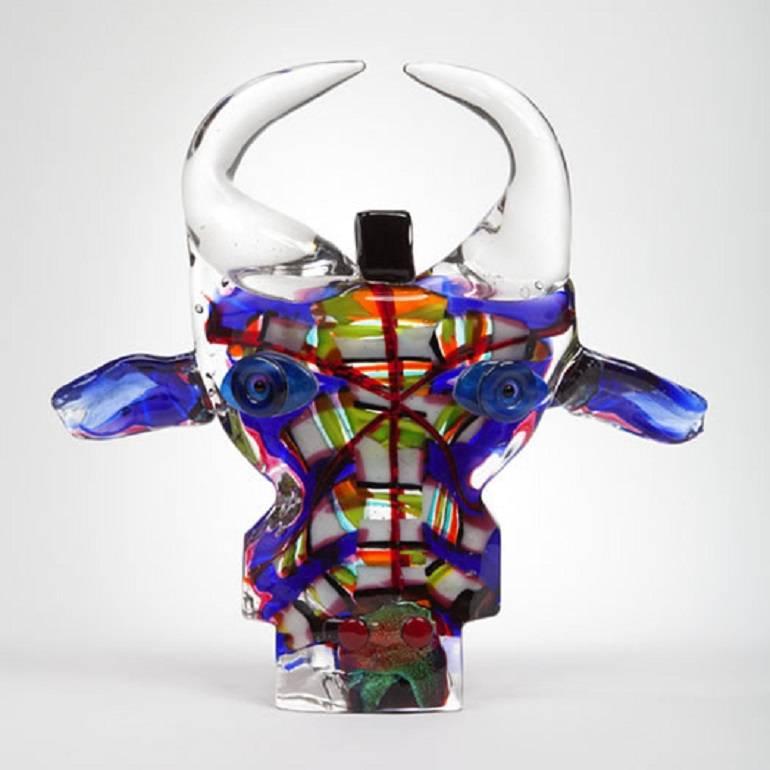 Louis La Rooy Figurative Sculpture - 'Bull From Tirol' Blown Glass Sculpture