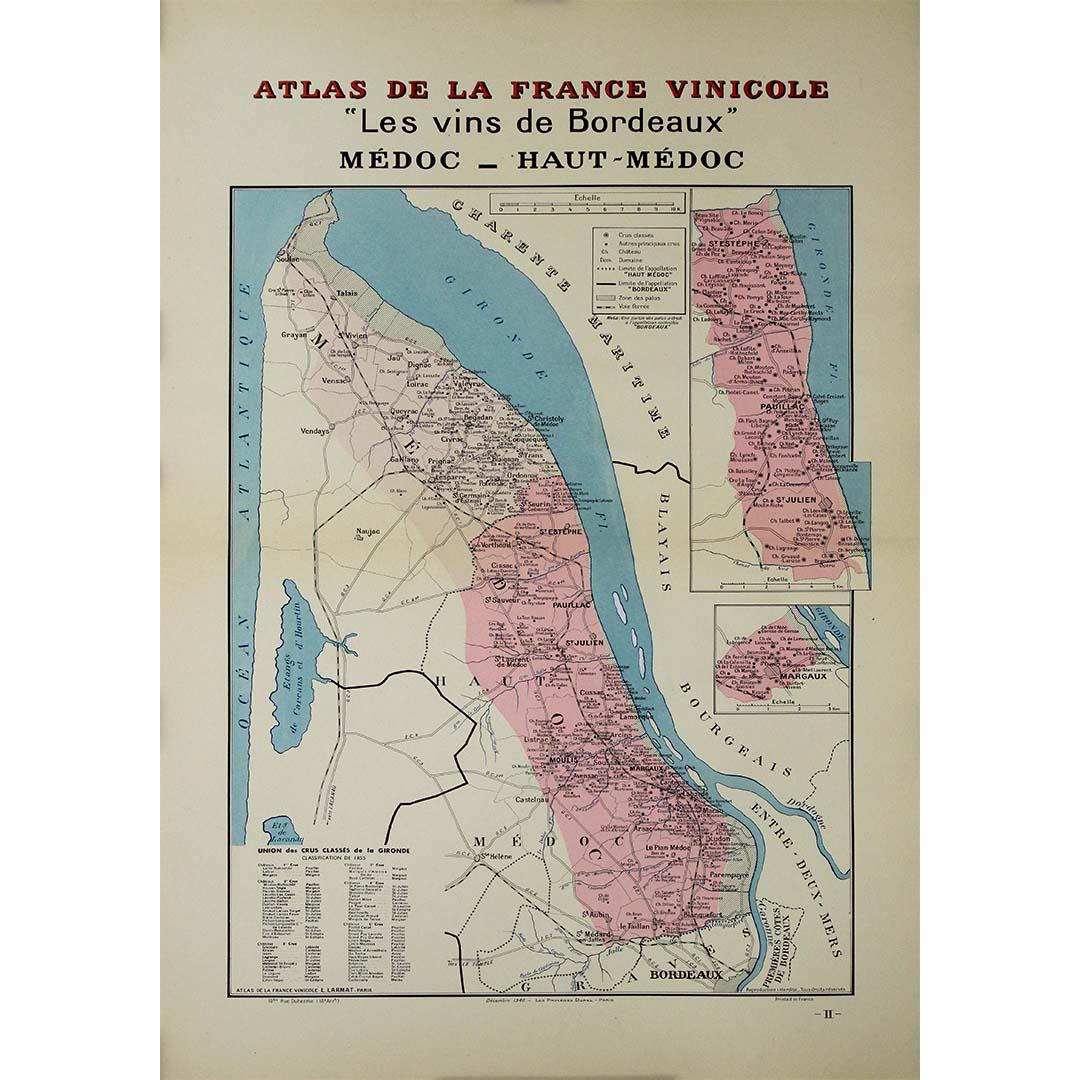 1941 original map "Les vins de Bordeaux - Médoc, Haut-Médoc" by Larmat